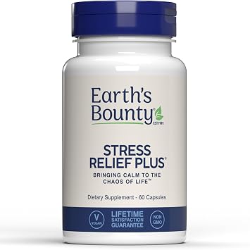 Earths Bounty - Stress Relief Plus - 60 Vegetarian Capsules - All Natural Formula - Stress Support & Mood Enhancing Supplement - Promotes Calmness