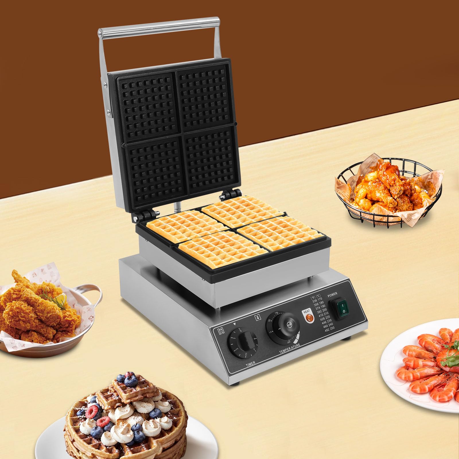 Piastra per waffle belga, macchina per waffle con anti-trabocco, per panini e cialde commerciali, griglia elettrica rettangolare, antiaderente, per waffle e panini