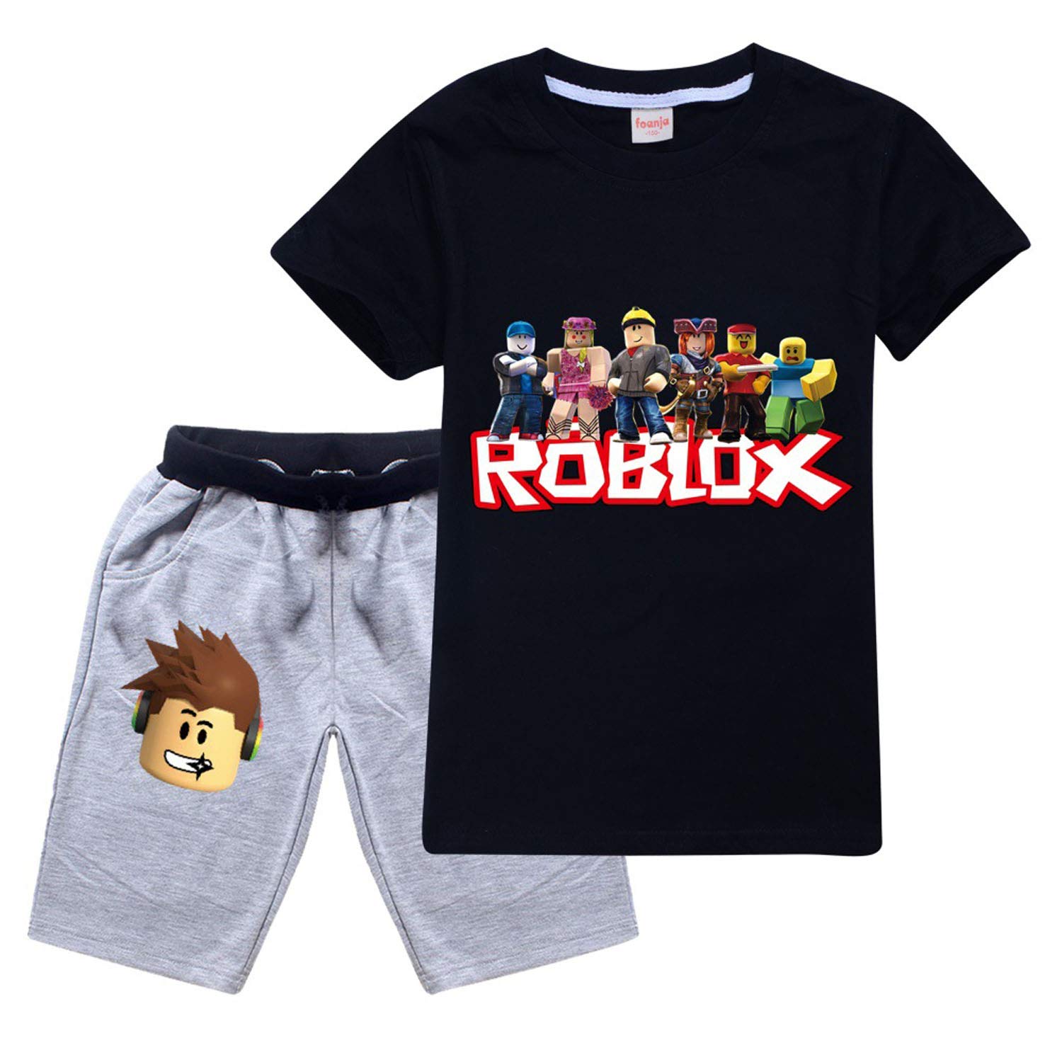 CKCKTZ Ro-blox - Conjunto de camiseta para niños, diseño de dibujos animados, manga corta, sudadera y pantalones cortos, 2 piezas, camiseta de verano de algodón