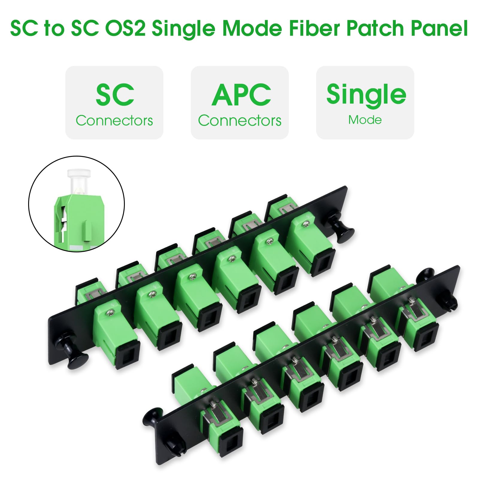 Lot de 4 panneaux de brassage Simplex SC/APC avec adaptateurs SC Simplex monomode vert, 6 ports fibre