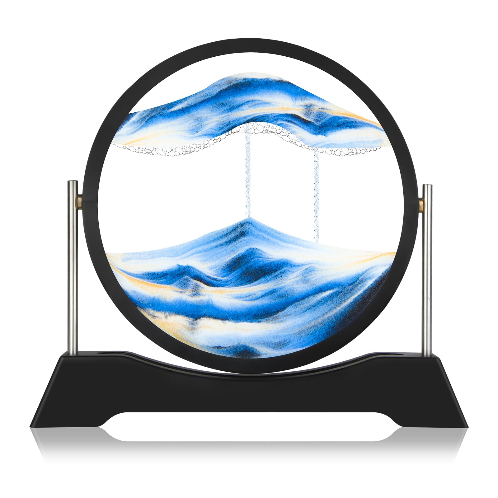 Moving Sand Art Liquid Motion,3D Flow Sand Painting Quicksand Decor,Stress Relief Moving Sand Art Picture with Round Glass for Office Home Decoration