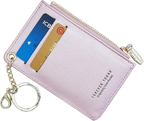 Carteras pequeñas de cuero delgado para mujeres, tarjetero, cartera, monedero con llavero
