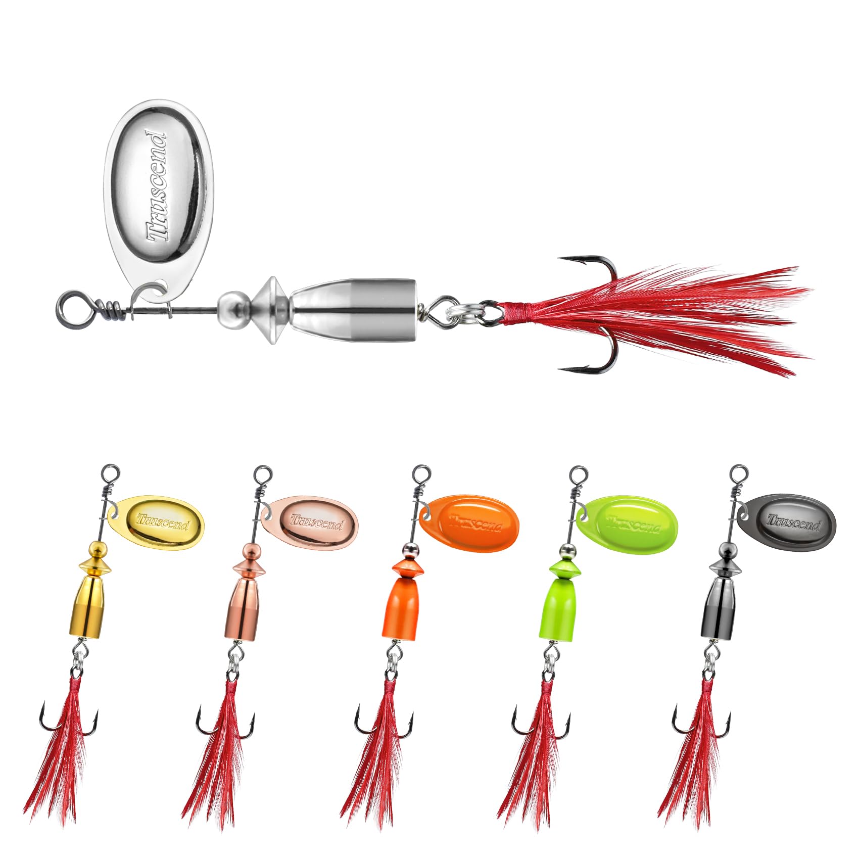 TRUSCEND Swim or Jig Fishing Spinner Baits for Freshwater and Saltwater, Rooster Tail Fishing Lures for Trout Bass Walleye Crappie Salmon Pike, Blade