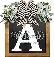 Vista 1 de Letrero de bienvenida personalizado de apellido de 16 pulgadas, coronas de puerta para puerta delantera exterior, corona de primavera