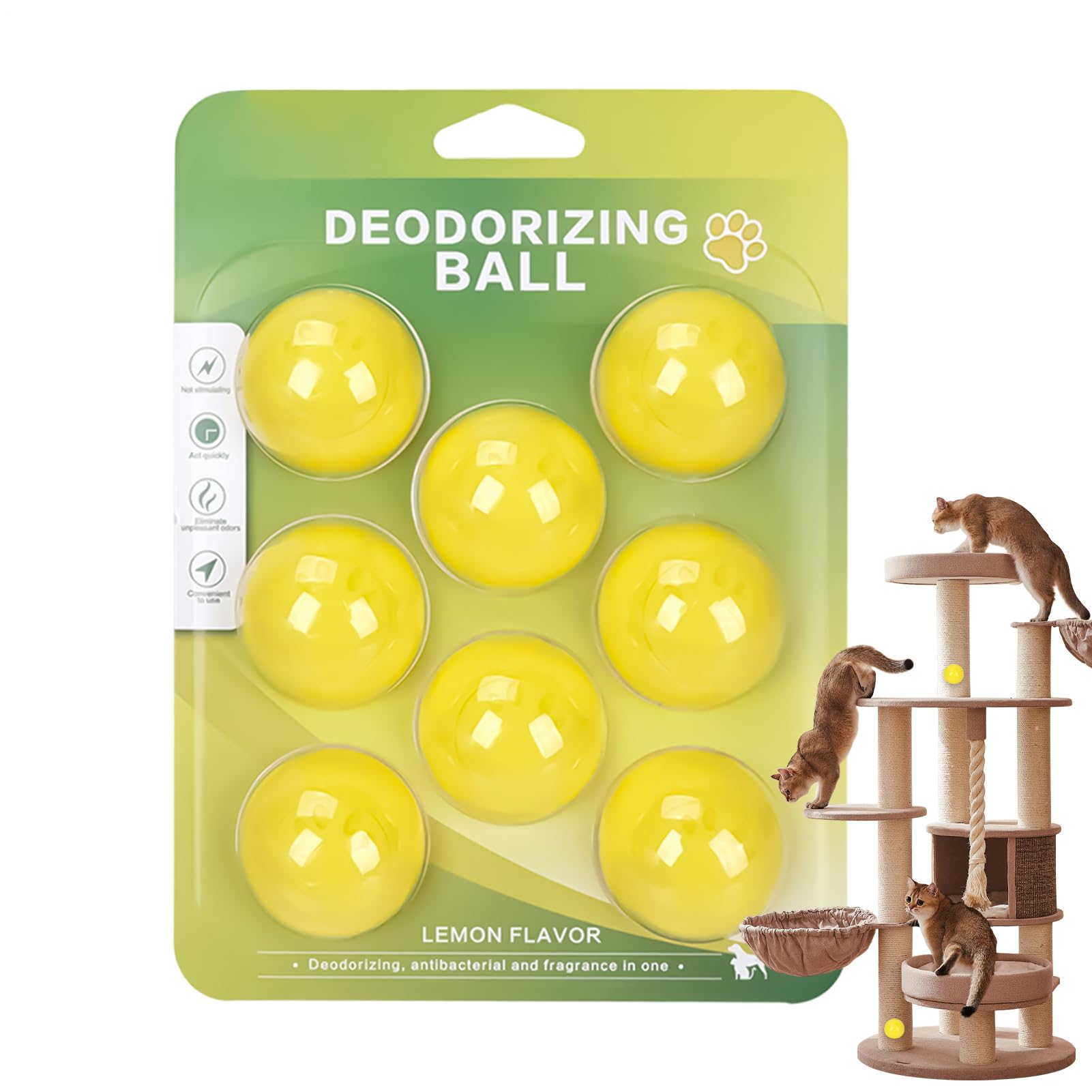 Pet Deodorizer Balls,8-Piece Long-Lasting Adhesive Freshener,Shoe Smell Remover Odor Eliminator - for Nest Mat Cage Litter Box Shoes Closet Wardrobe Carpets Furniture
