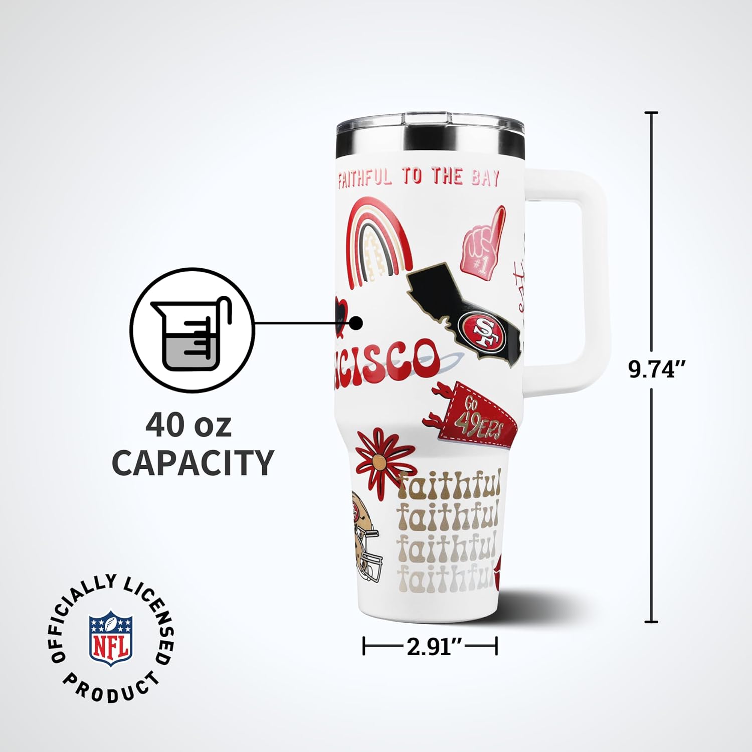 The Memory Company Officially Licensed NFL Game Day Tumbler - 40oz Stainless Steel Double-Wall Insulated Team Color Bling Cup with Team Logo, NFL Licensed Sports Travel Mug with Lid & Straw - Image 5