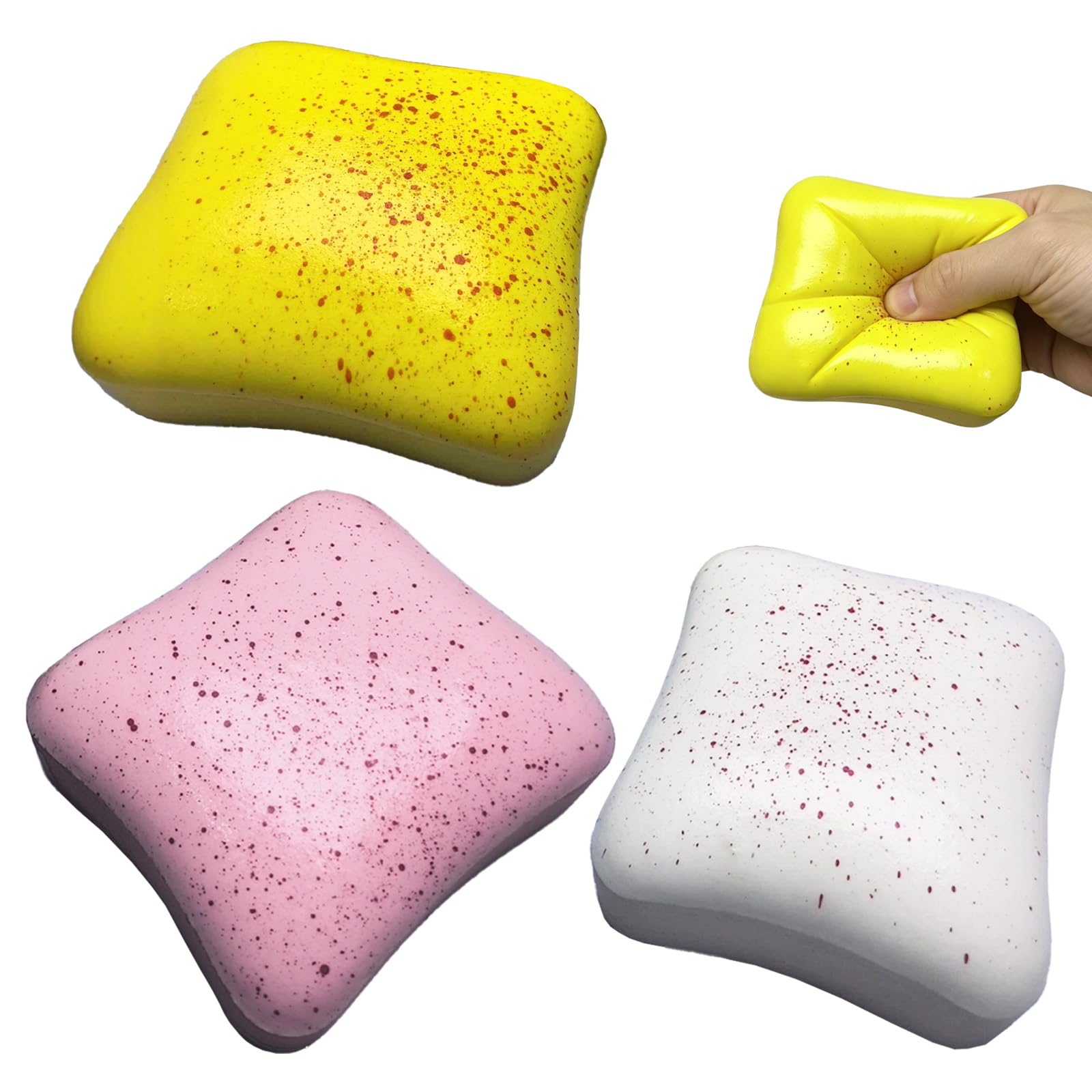 3 Pcs Toast Squishy Sensory Toy, Bread Squishy Toys (White Pink Yellow）