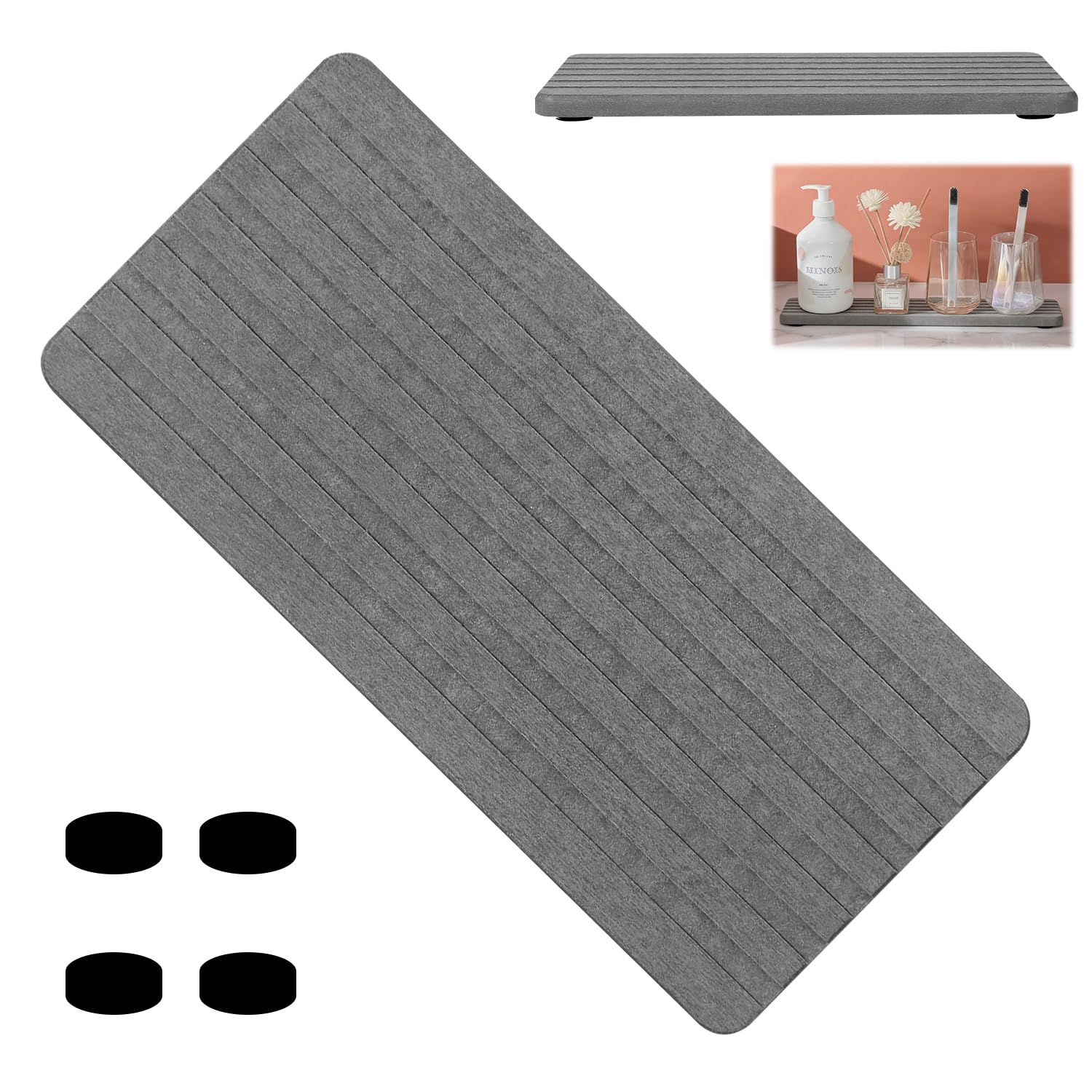 Stone Drying Mat, Water Absorbent Stone for Sink, Fast Drying Diatomite Soap Dish Mat, Stone Soap Dish for Modern Home Bathroom, Kitchen, Plants, Toiletries (Grey)