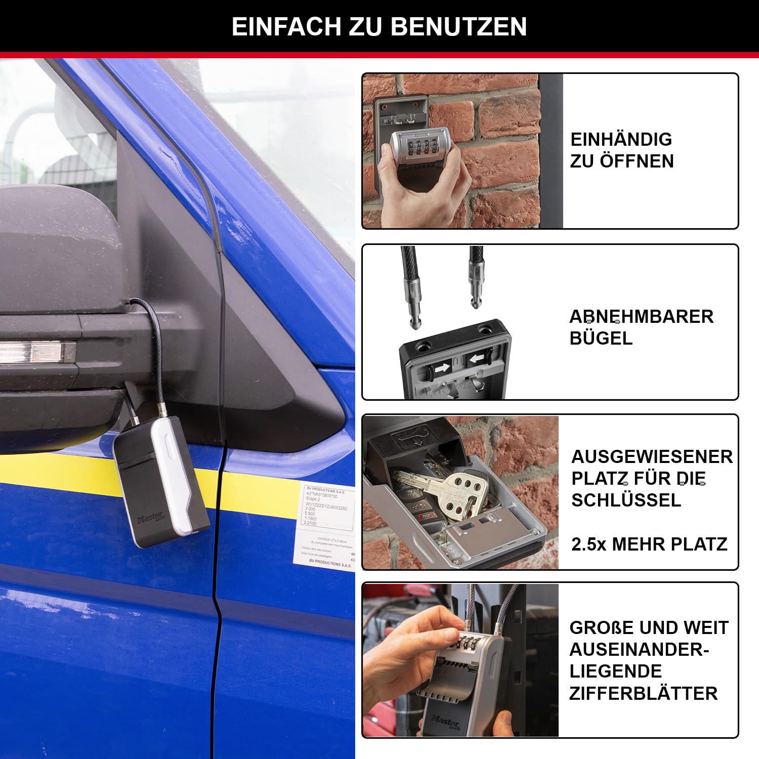 Master Lock Schlüsseltresor 19.6 x 7.6 x 5.6 cm Außen Schlüsselsafe