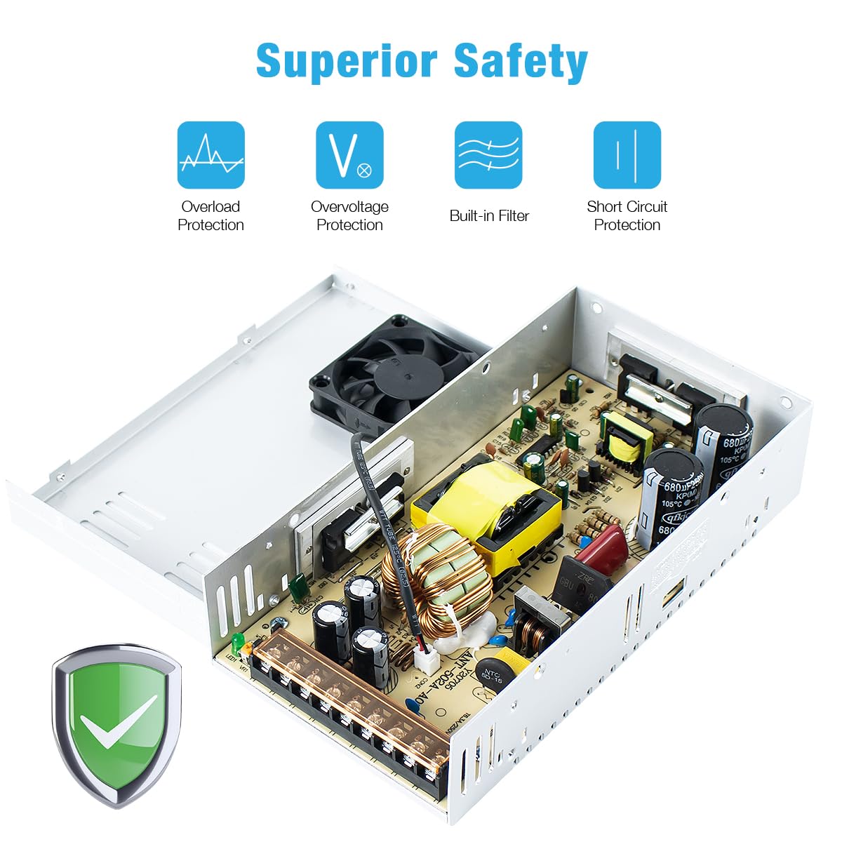Hosyond Alimentatore universale da 12 V 30 A 360 W AC 110 V/220 V a DC 12 V, adattatore per trasformatore regolato, driver LED per striscia LED, sistema di telecamere CCTV