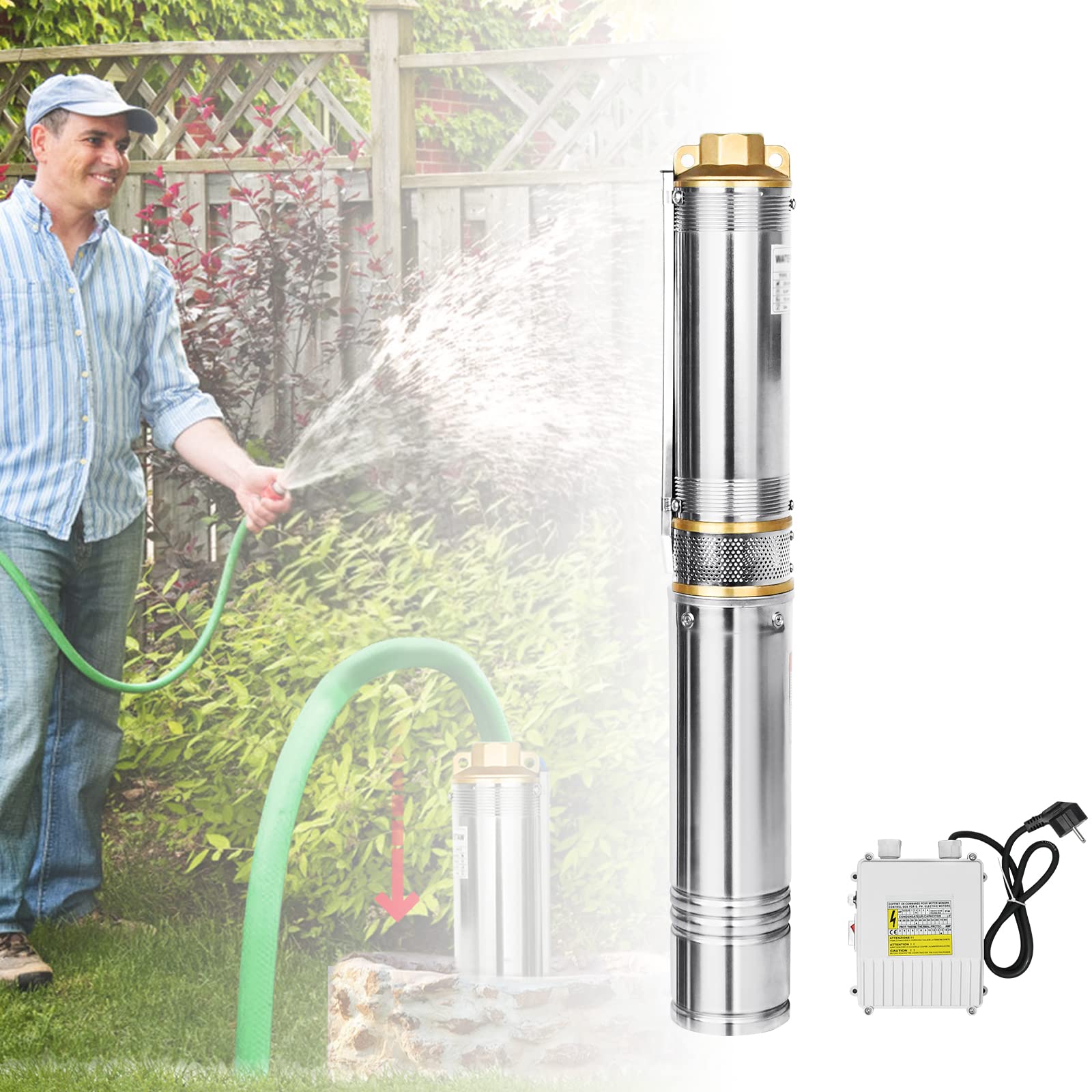 LARS360 Bomba para pozos profundos, 10,37 kW, acero inoxidable, compatible con arena, hasta 4.000 l/h, capacidad de extracción, control de arena, bomba sumergible de 92 mm de diámetro