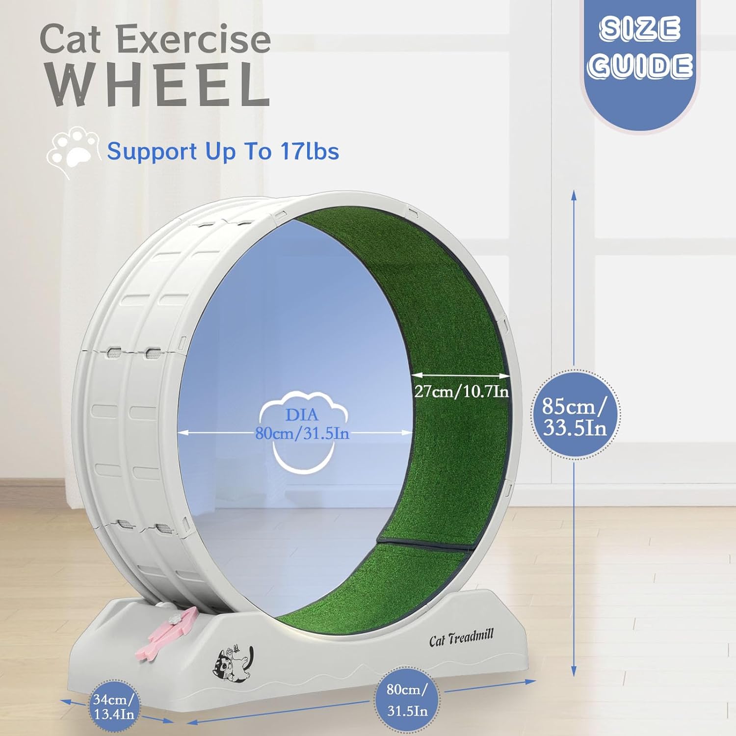 猫用エクササイズホイール - 室内猫用プラスチック製キャットホイール、カーペット付きランウェイ付きキャットランニングホイール、超簡単