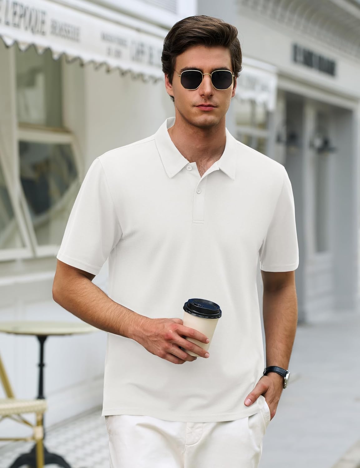 Cotrasen Men's Polo Shirt Short Sleeve 2 Buttons Cotton Pique Golf Shirts Breathable Soft Stretch Classic Polos - Image 2