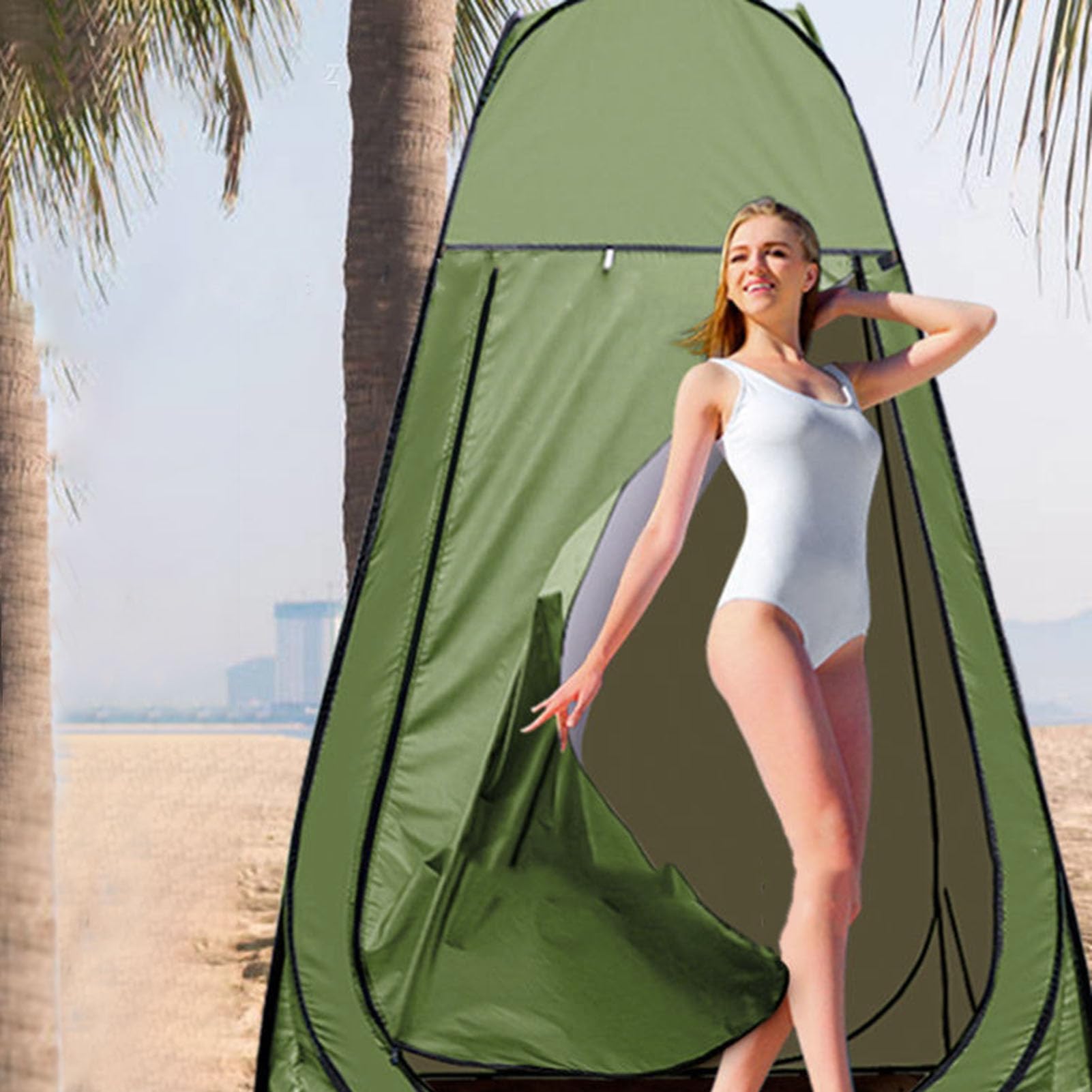 Tente de douche pop-up, tente de vestiaire portable avec brise-vue, protection UV et matériau imperméable, tente de toilette pliable pour camping, festivals et activités de plein air, vert