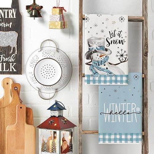 Miniatura 9 de Artoid Mode Juego de 2 toallas de cocina de invierno con diseño de muñeco de nieve con diseño de muñeco de nieve de búfalo, 18 x 26 pulgadas,