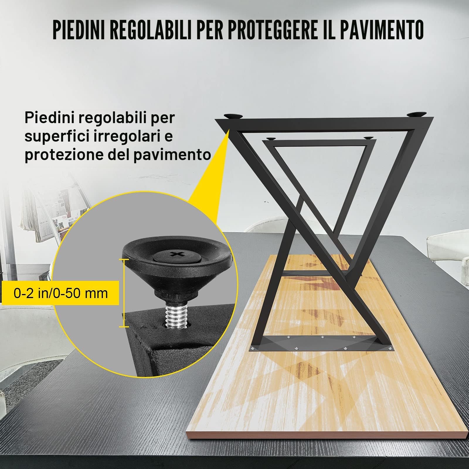 VEVOR Gambe da tavolo, 71,1 x 45,7 cm, set da 2 pezzi, gambe robuste per panca a forma di Z in metallo, struttura in ferro battuto, mobili fai da te per tavolo da pranzo con protezioni in gomma,