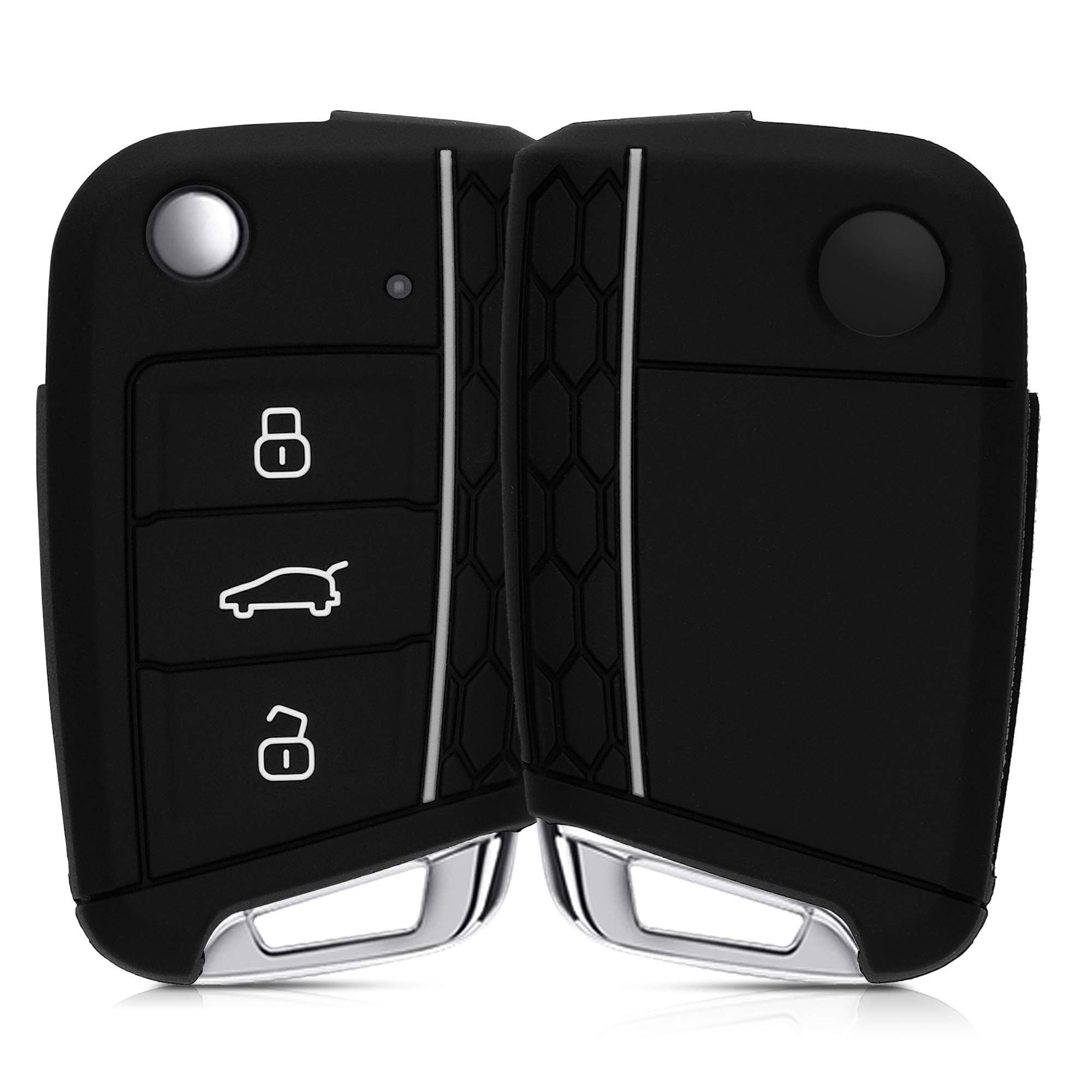kwmobile Car Key Case Compatible with VW Golf 7 MK7 3-Button Soft Silicone Protective Cover Black Grey