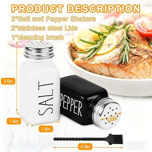 Miniatura 2 de Juego de salero y pimentero, juego de salero de cristal blanco y negro con tapas de acero inoxidable, salero y pimentero de granja para cocinar,