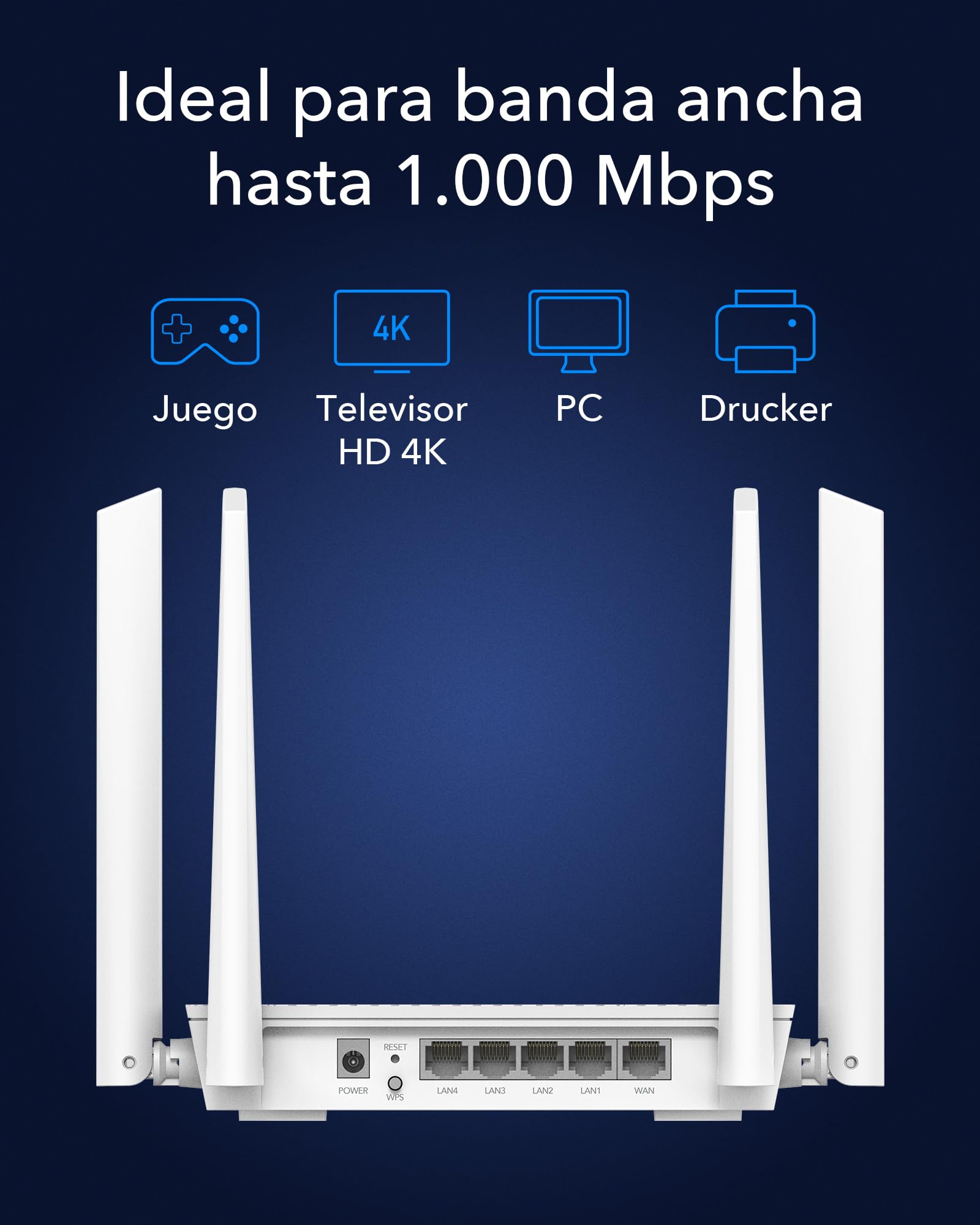 Cudy WR3000S AX3000 Enrutador De Malla, Doble Banda 6, 5 Puertos Gigabit RJ45, 4 Antenas, MU-MIMO, OpenVPN, Wireguard, Zerotier, Ipsec VPN, Aplicación Control
