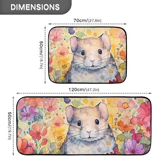 Miniatura 3 de Kitchen Mats for Floor 2 Piece Set Mouse in Flowers Print, Anti Skid Cushioned Water Absorbent Kitchen Rugs Door Mat Floor Mats for Kitchen Sink