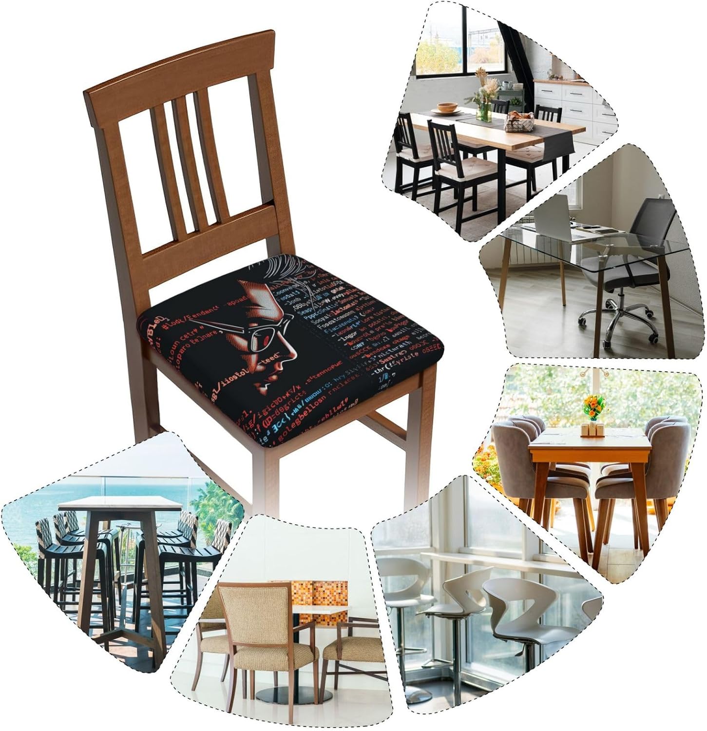 Programmer Programming Code Print Square Cushion Covers 6 Pcs Set Elastic Non-Slip Seat Cushion Slipcovers Pet Furniture Protectors for Chair, Sofa