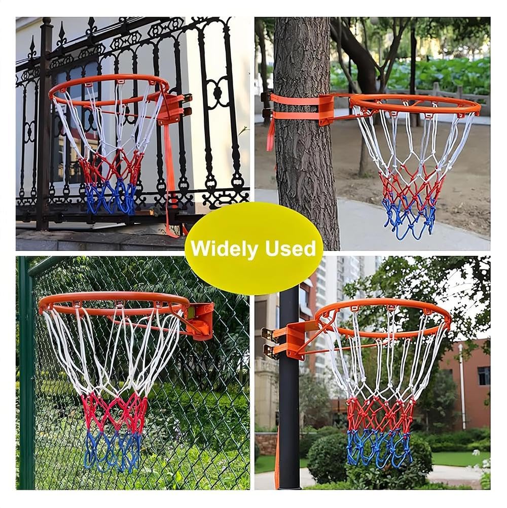 Outdoor-Basketballkorb-Set, FüR Zaun/Baum/Pfosten, Profi-Basketballkorb, Mit 2 Verstellbaren Gurten Und Nylonnetz, Wandmontiertes Basketballkorb-Set