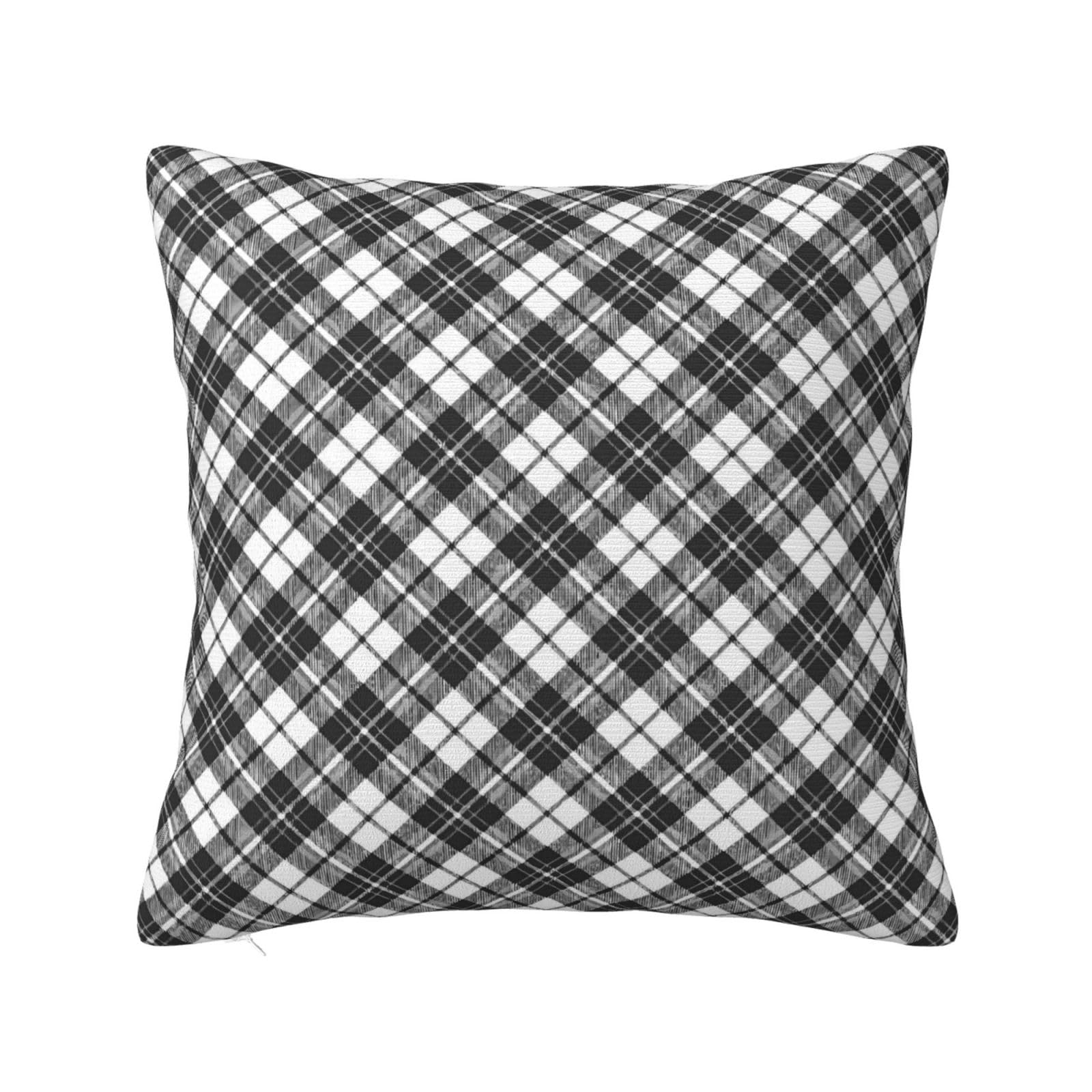 Black White Tartan Pattern Pillowcase 22"x22"
