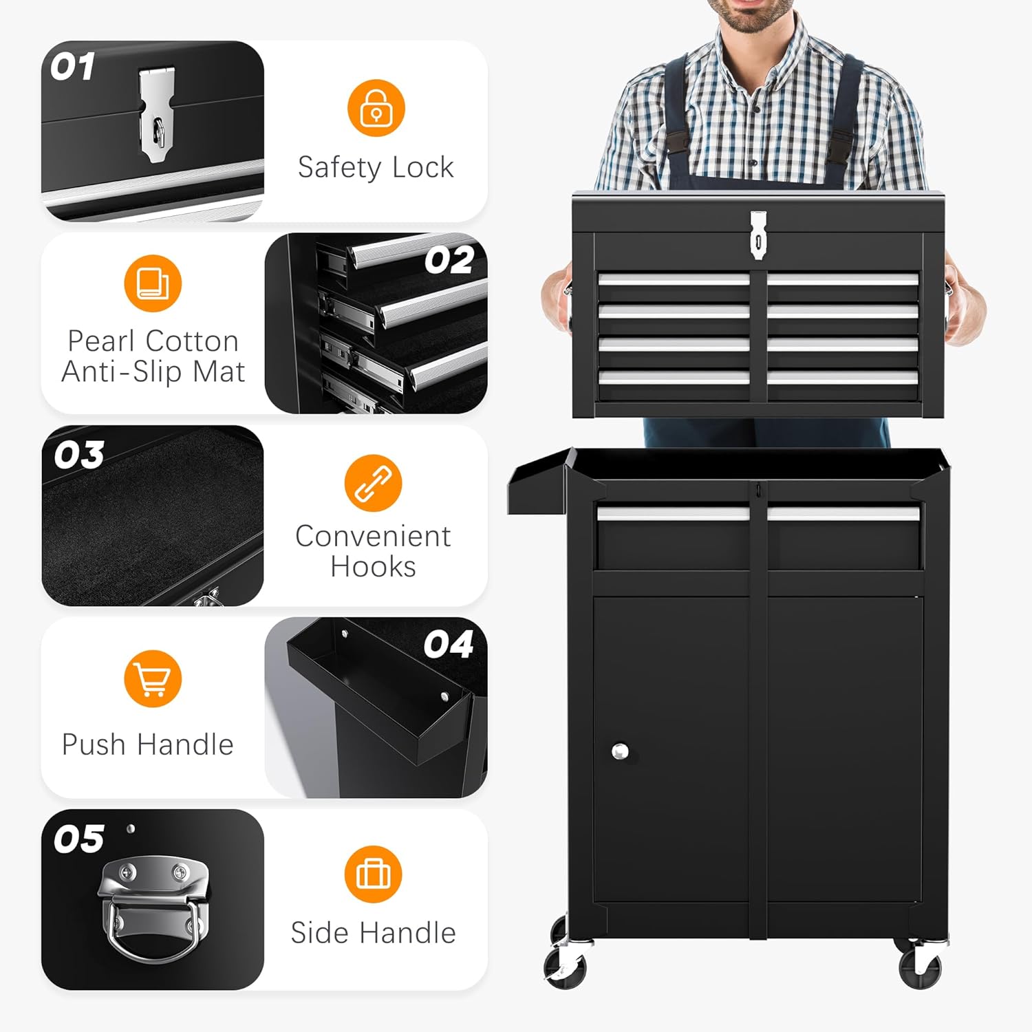 Black Alloy Steel 8-Drawer Rolling Tool Chest with Lockable Wheels