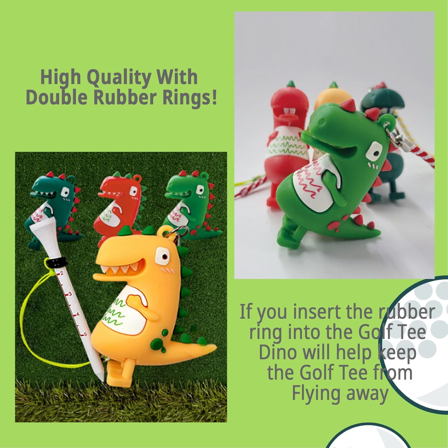 review U1-Golf Tee Set of 3 Dino Dinosaur Tee Holder, Golf Tee Hanger, Loss Prevention Tee Ring Golf Accessories