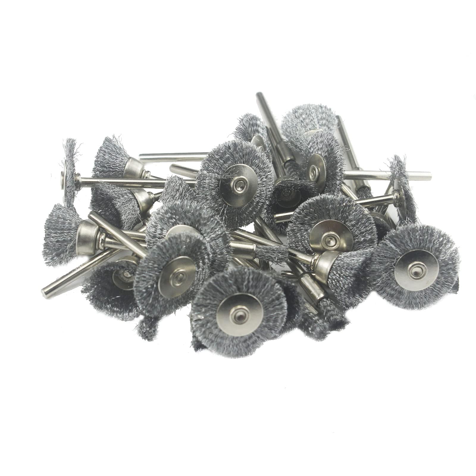JUNLIXN30 Pcs Wire Brush Wheel, 1/8 Inch Shank Coarse Crimped Steel Wire Brushes Kits for Dremel Rotary Tool (Silver)