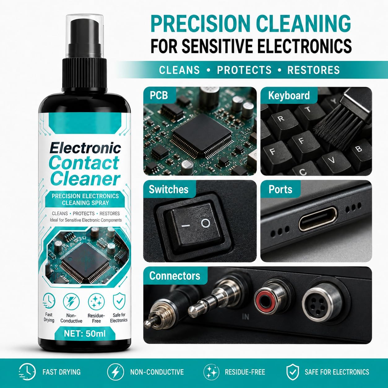 PCB Kontaktreiniger Spray für Leiterplatten, schnell trocknender Elektronikreiniger 100 ml (5pcs)