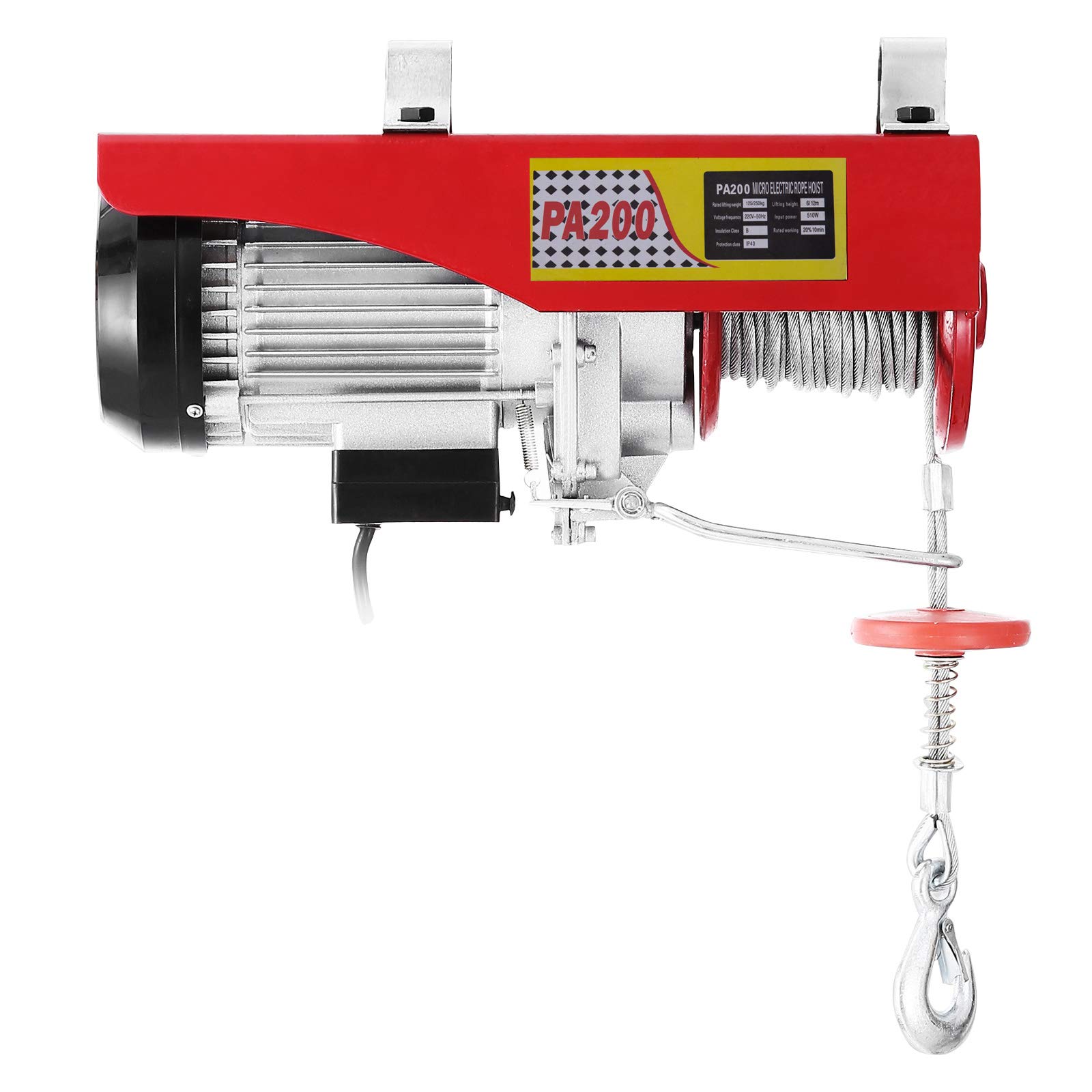 VEVOR 200/100kg Polipasto Eléctrico 220V, Cabrestante Eléctrico de Acero 12M, Elevador Electrico para el Hogar, Taller (200/100kg)