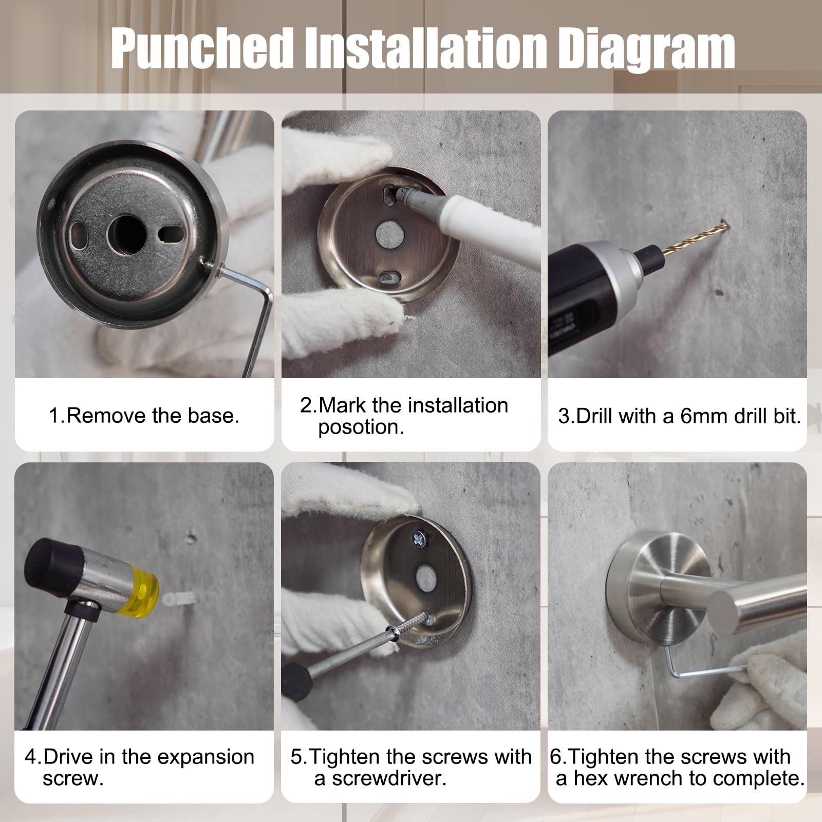 Juego de 7 piezas de accesorios de baño, de acero inoxidable de níquel cepillado, montaje en pared, incluye barra de toalla de 16 pulgadas, soporte para papel higiénico, anillo para toallas, 4 ganchos 7