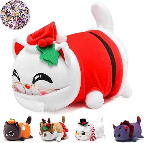 KOWSI Meemaows - Peluche de gato ángel de 11 pulgadas + 60 calcomanías, colección popular de felpa de gato de Meemaows, almohada de peluche 100%