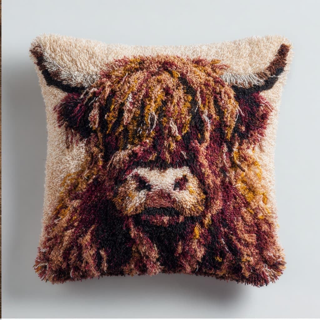 kitphoenix Latch Hook Kits Cushion Highland Cattle 43Cmx43Cm