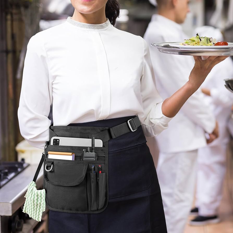 Rexica Waitress Server Apron With Ultiple Pockets, Server Waist Pouch