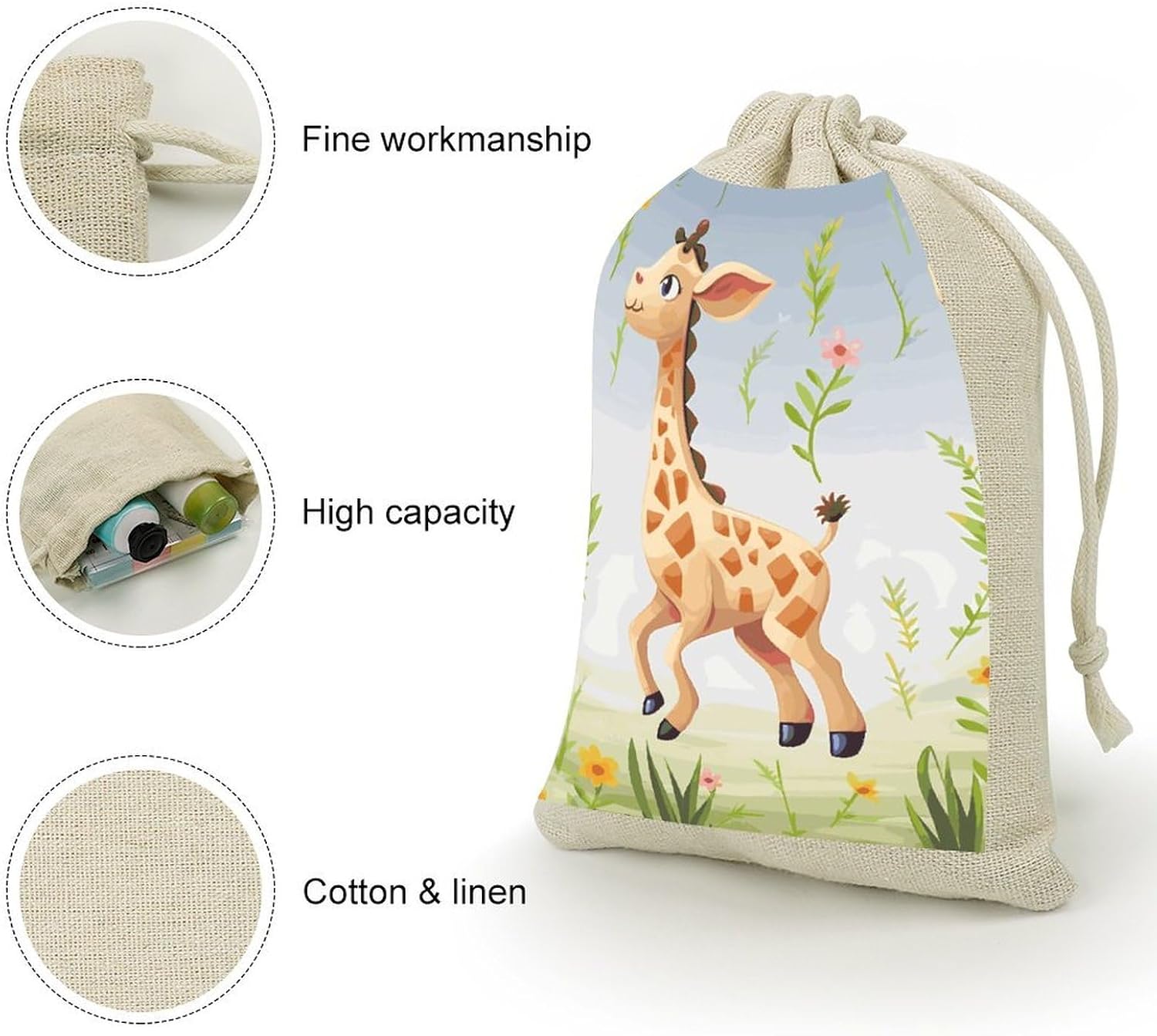 GFLFMXZW Giraffe 8 Pcs Reusable Cotton Muslin Bag with Drawstring image 3