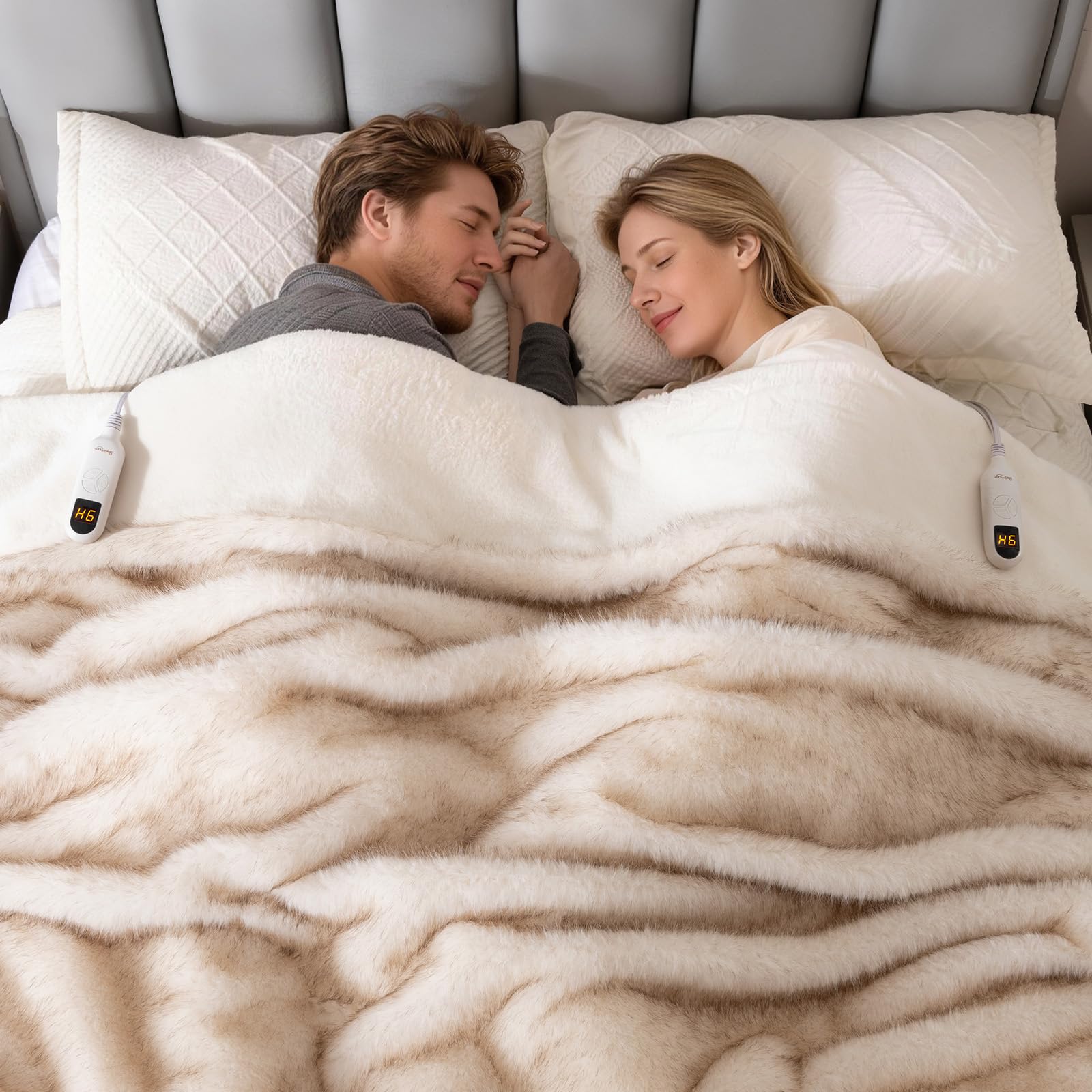 Photo 1 of Bearhug Heated Blanket Queen Size, 84"x90" Dual Control Luxury Faux Fur Electric Blanket with 10 Heat Levels & 9H Auto Off, 450GSM Ultra Plush Shaggy Bed Warmer for Couples, ETL Certified, Gift Box
