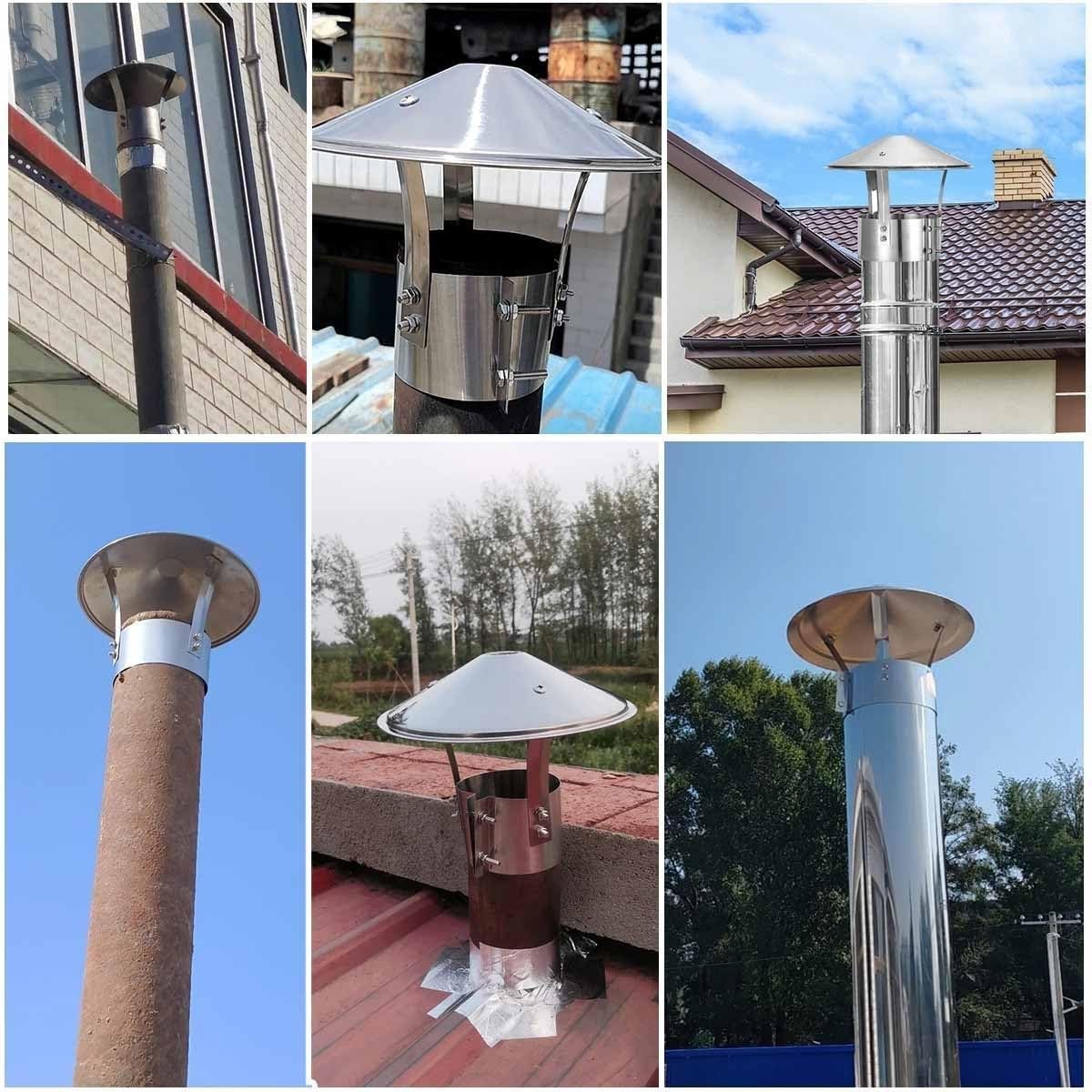 Tapa para Chimenea de Acero Inoxidable 304, Cubierta para Conducto de Chimenea Sombrero de Chimenea para Tubo de Estufa, Campana de Escape de Techo(210 mm/8.3 in)