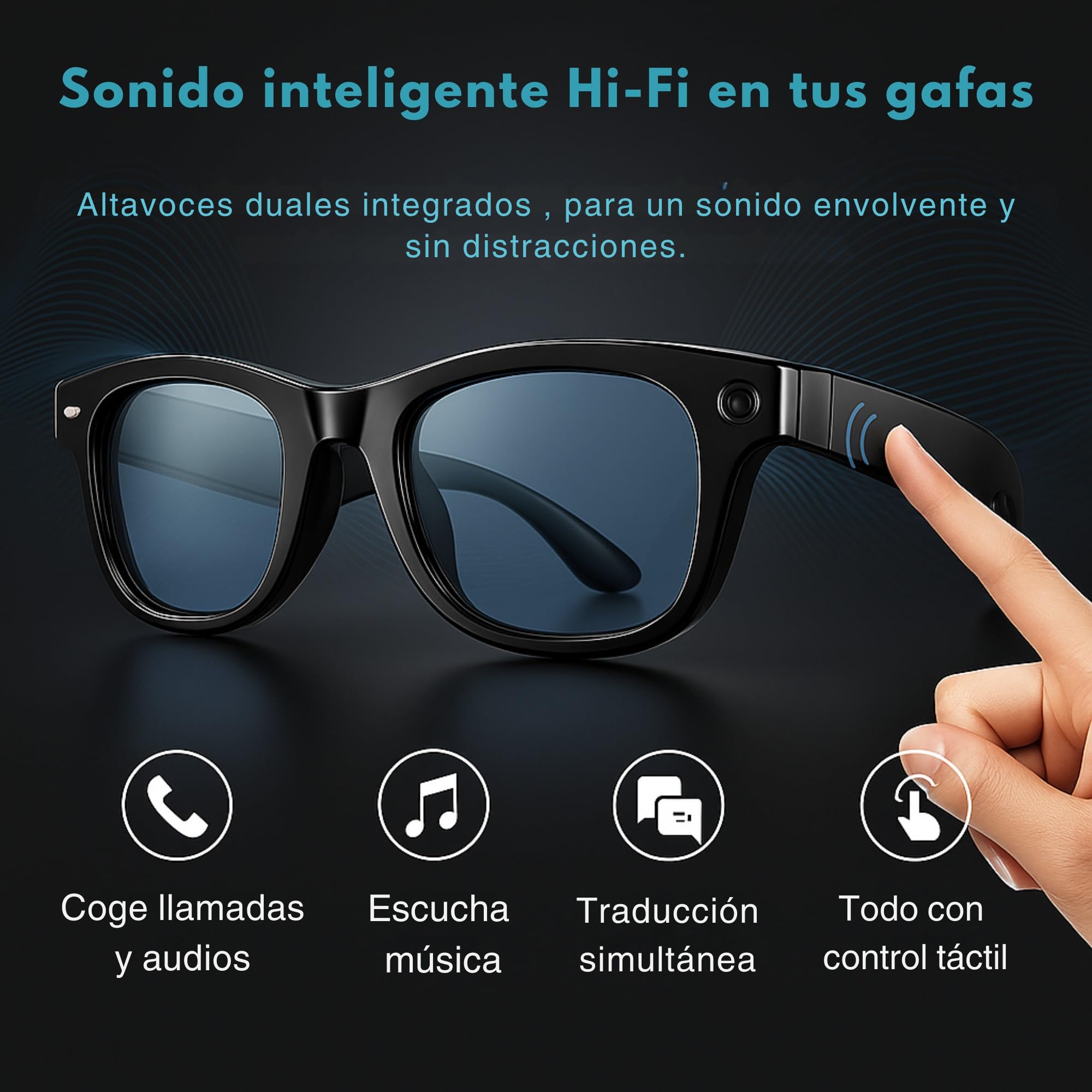 SMARTIA - Gafas inteligentes con cámara, Funda de Carga Portátil, Gafas de sol bluetooth, Manos libres con IA integrada por Voz, APP incluida en español, Smart glasses y Traductor 20 idiomas, 33 MP 4K