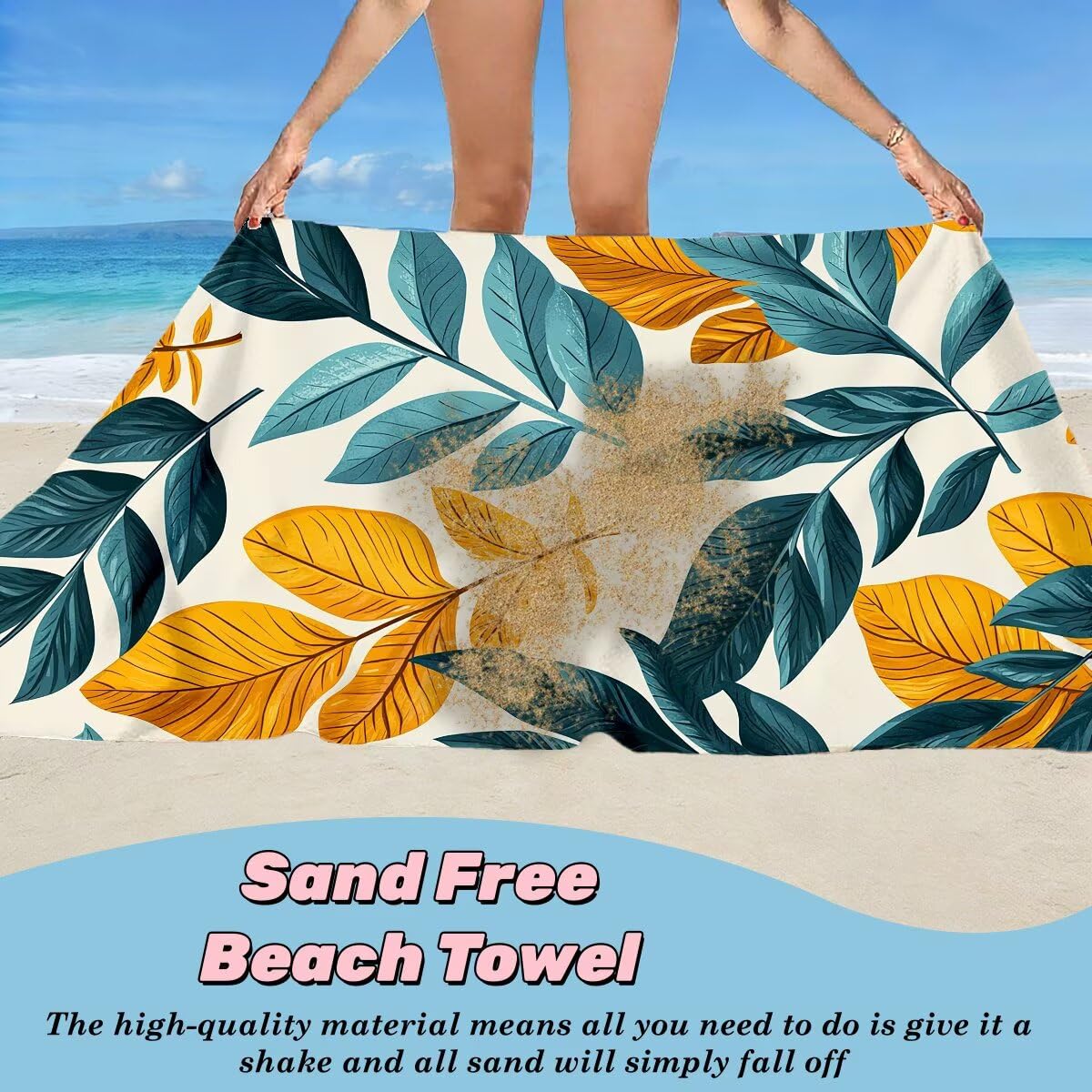 Juego de 2 Toalla Playa Grande 80x160 cm, Secado Rapido Toalla Microfibra Gimnasio, Antiarena Toallas de Playa Hoja, Grande Ligera Compacta Toallas Microfibra Mujer Hombre para Viaje Piscina -4970