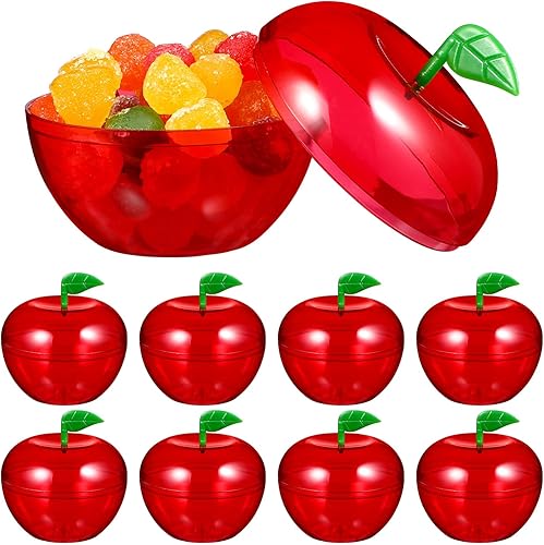 VOSAREA 12 unidades de manzana roja de plástico en forma de manzanas cajas de dulces decorativos rellenos adornos para fiesta, boda, decoración de