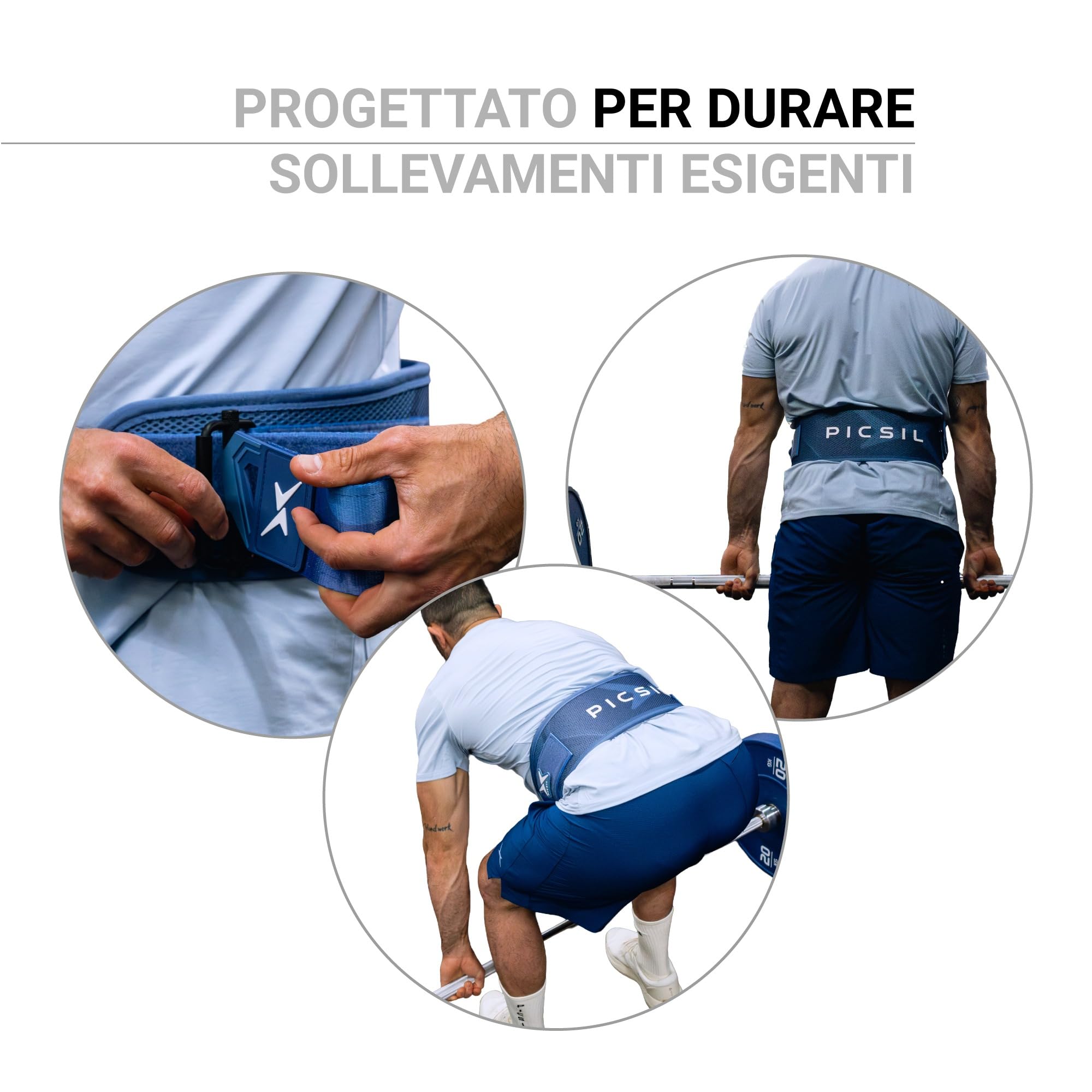 PICSIL Cintura Lombare – Supporto per allenamento di forza, sollevamento pesi e palestra, nucleo in EVA Foam, rete 3D traspirante, chiusura a doppia sicurezza