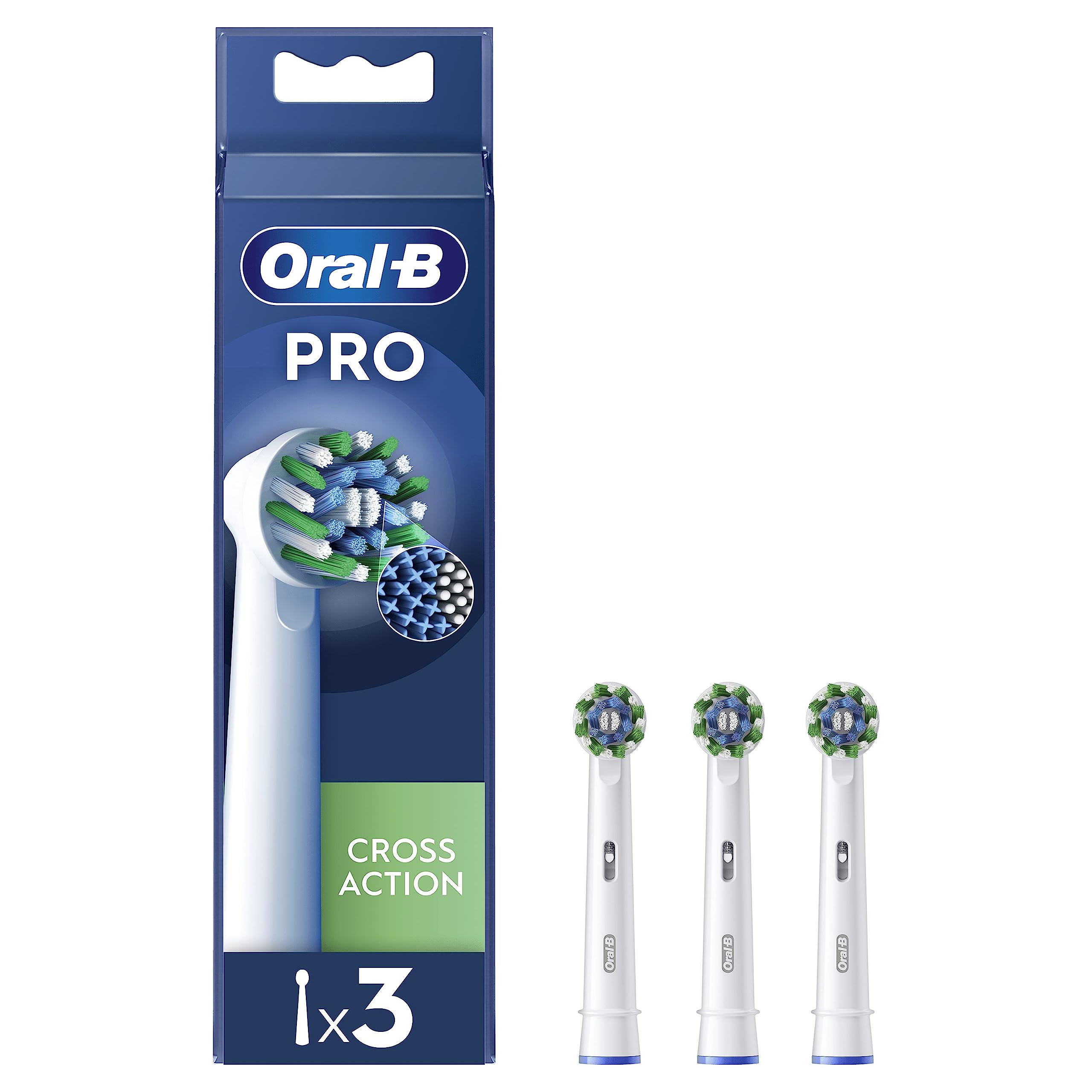 Oral-B Cross Action Testine Spazzolino Elettrico, Confezione da 3 Testine di Ricambio Bianche, Setole Angolate che si Adattano a ogni Dente per una Pulizia Profonda