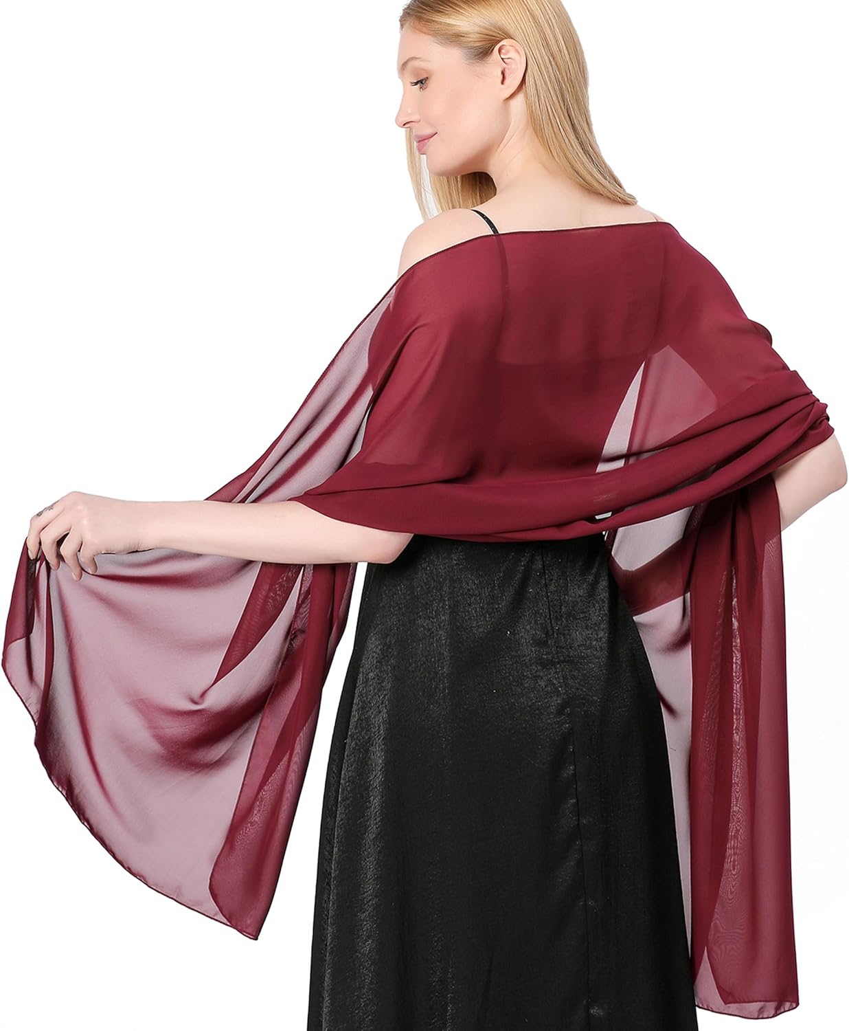 Chiffon Shawl for Women Formal, Elegant Shawls and Wraps for Evening Dresses, 1920s Soft Wedding Brides Scarf Burgundy