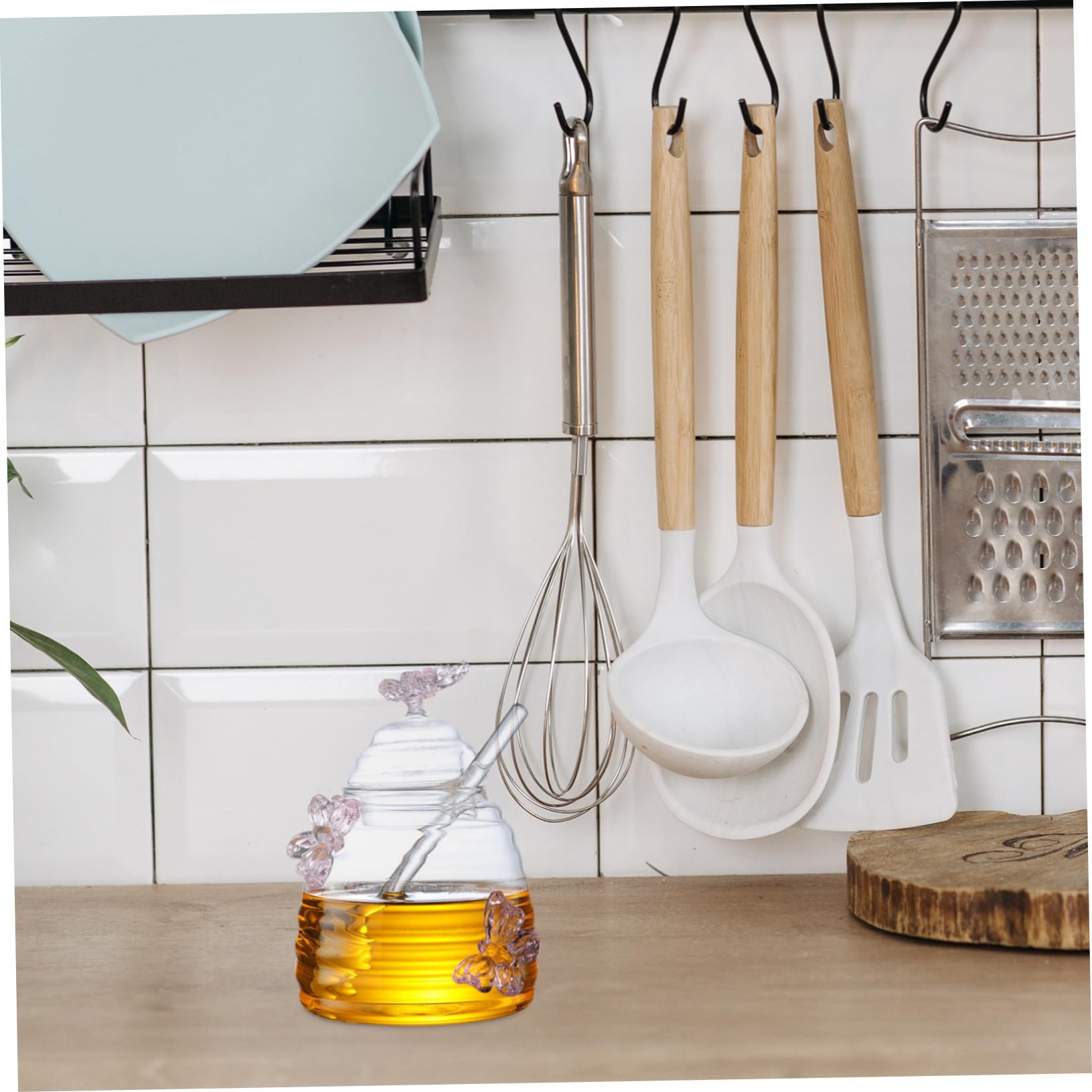 Glas Honigglas 500ml mit Deckel und Löffel, Rosa für Küche