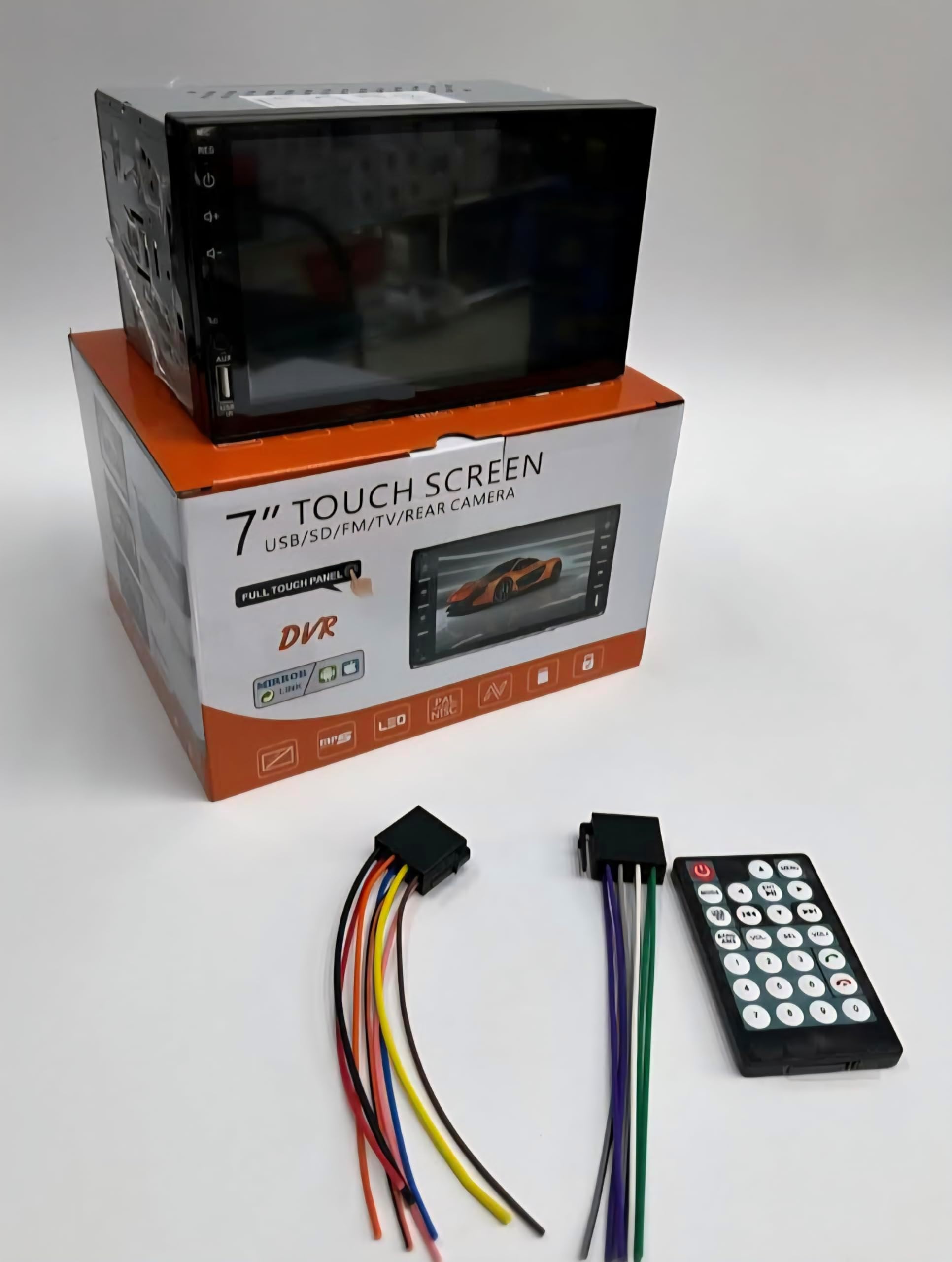 7" Touch Screen Car MP5Player, Double Din, USB/SD/FM/TV/Rear Camera, DVR, Mirror Link, Full Touch Panel with Remote