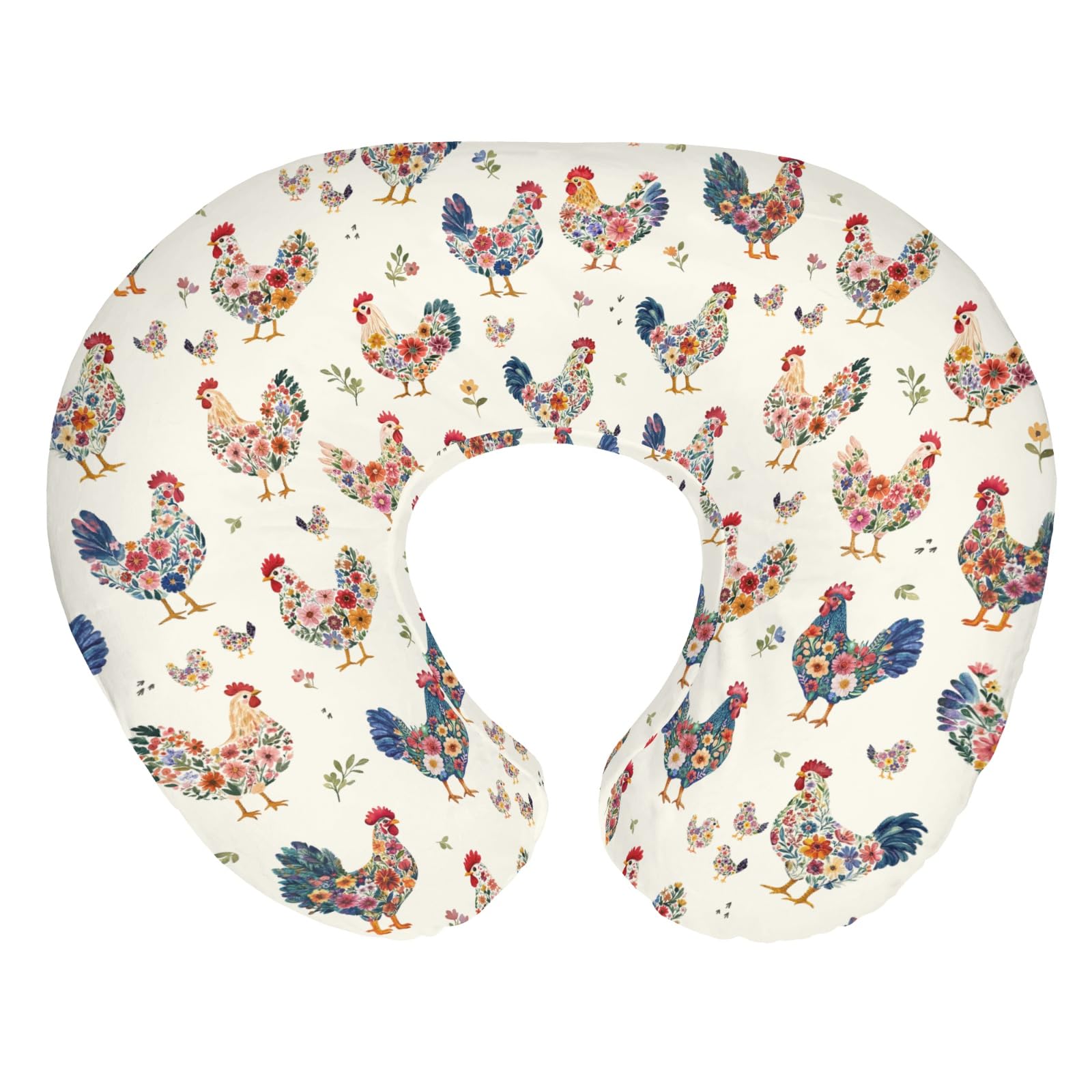 Chicken Breeds Floral Baby Nursing Pillow Covers for Boy Girl Rooster Hen Boho Flowers Nursing Pillow Slipcovers for Breastfeeding Pillows Spring Farm Animal Soft Stretchy Cover for Newborn Infant