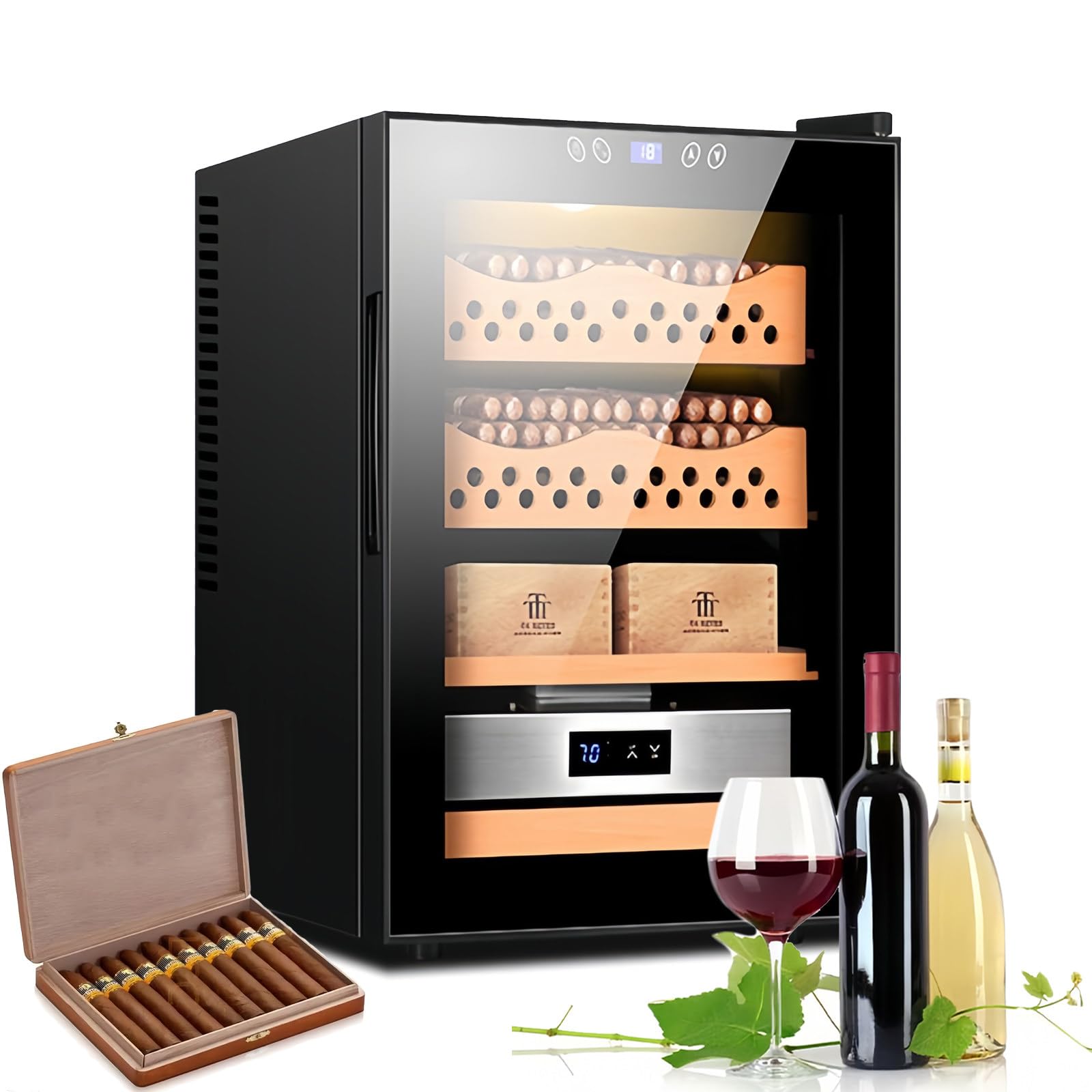 Humidor-Zigarrenschrank, intelligenter elektronischer Zigarren-Humidor-Schrank, elektrischer Zigarren-Humidor-Kühler mit Zedernholzfutter, 4-lagige Schubladen, Temperatur 11-18 °C,Black A
