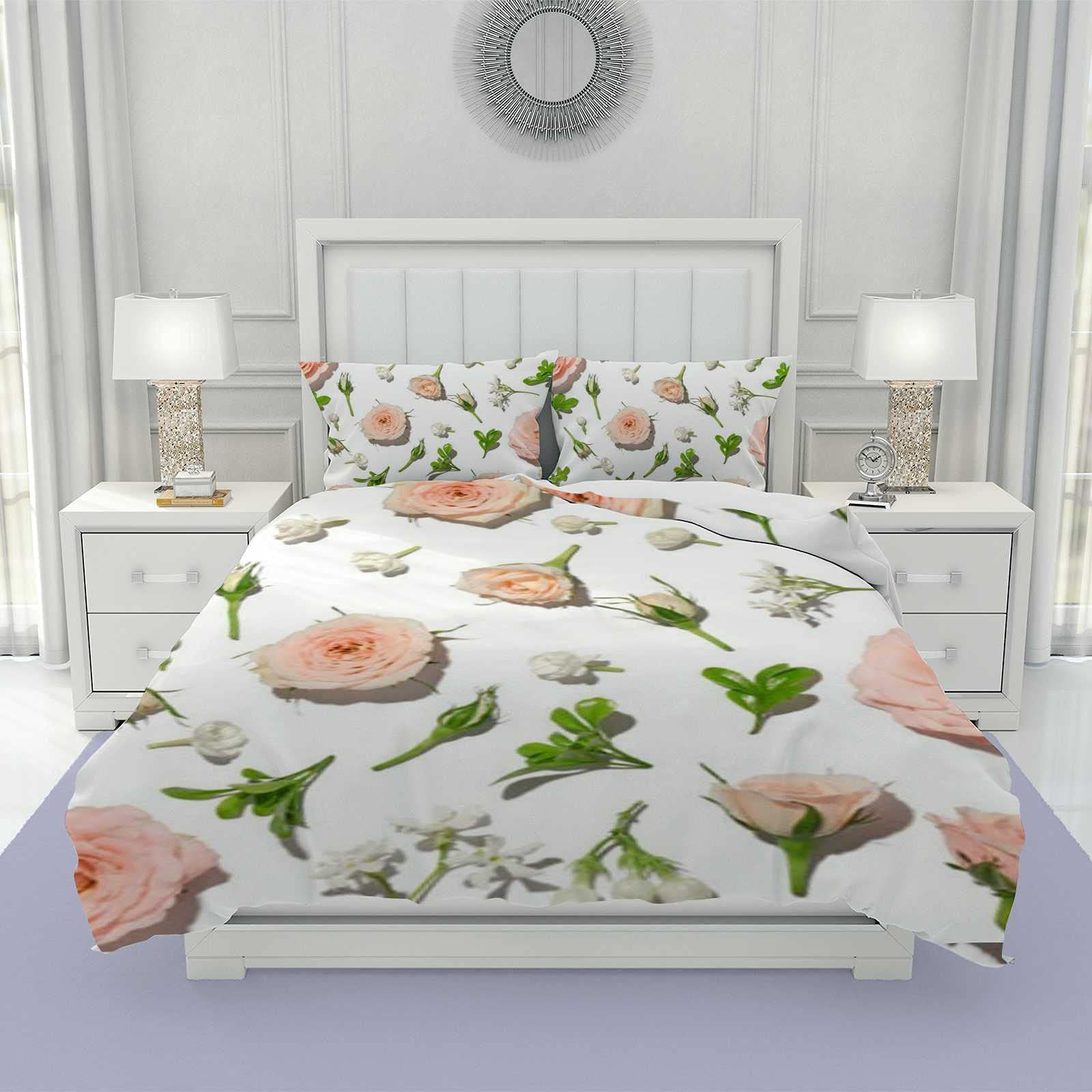 Parure de lit rose anti-plis en polyester pour lit double contemporain